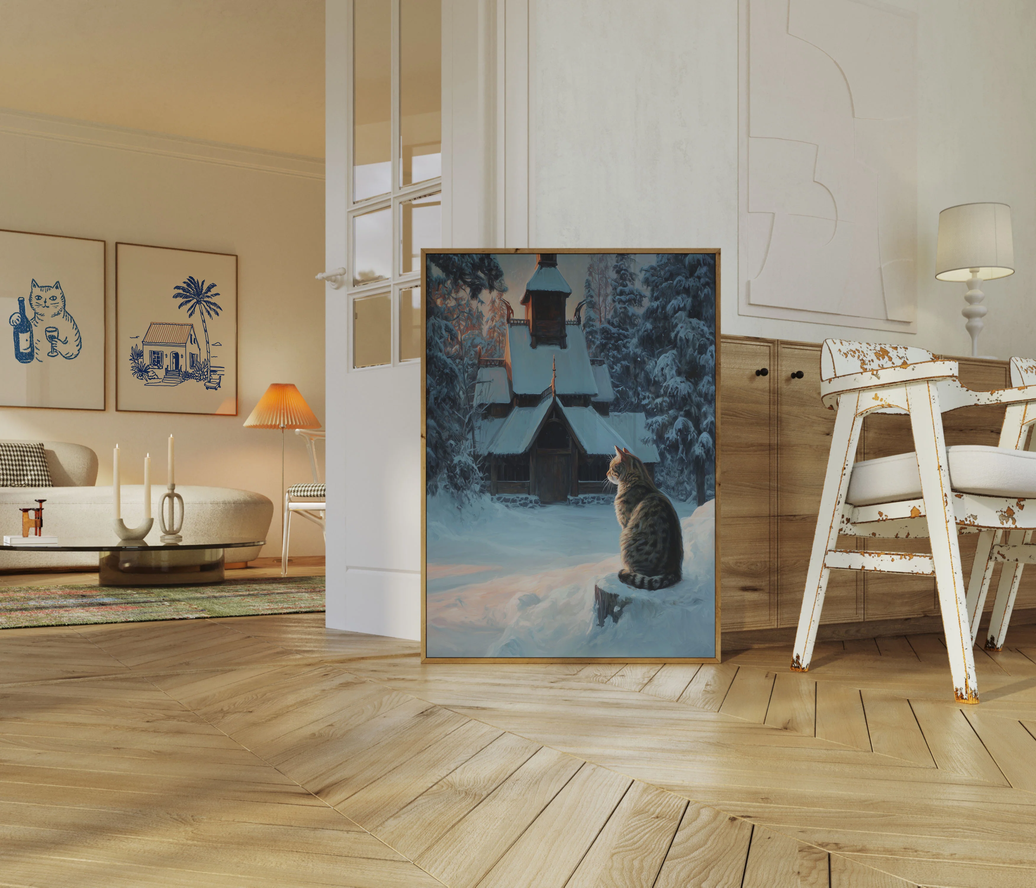 Winter Church Cat Contemplation Poster - Image 5