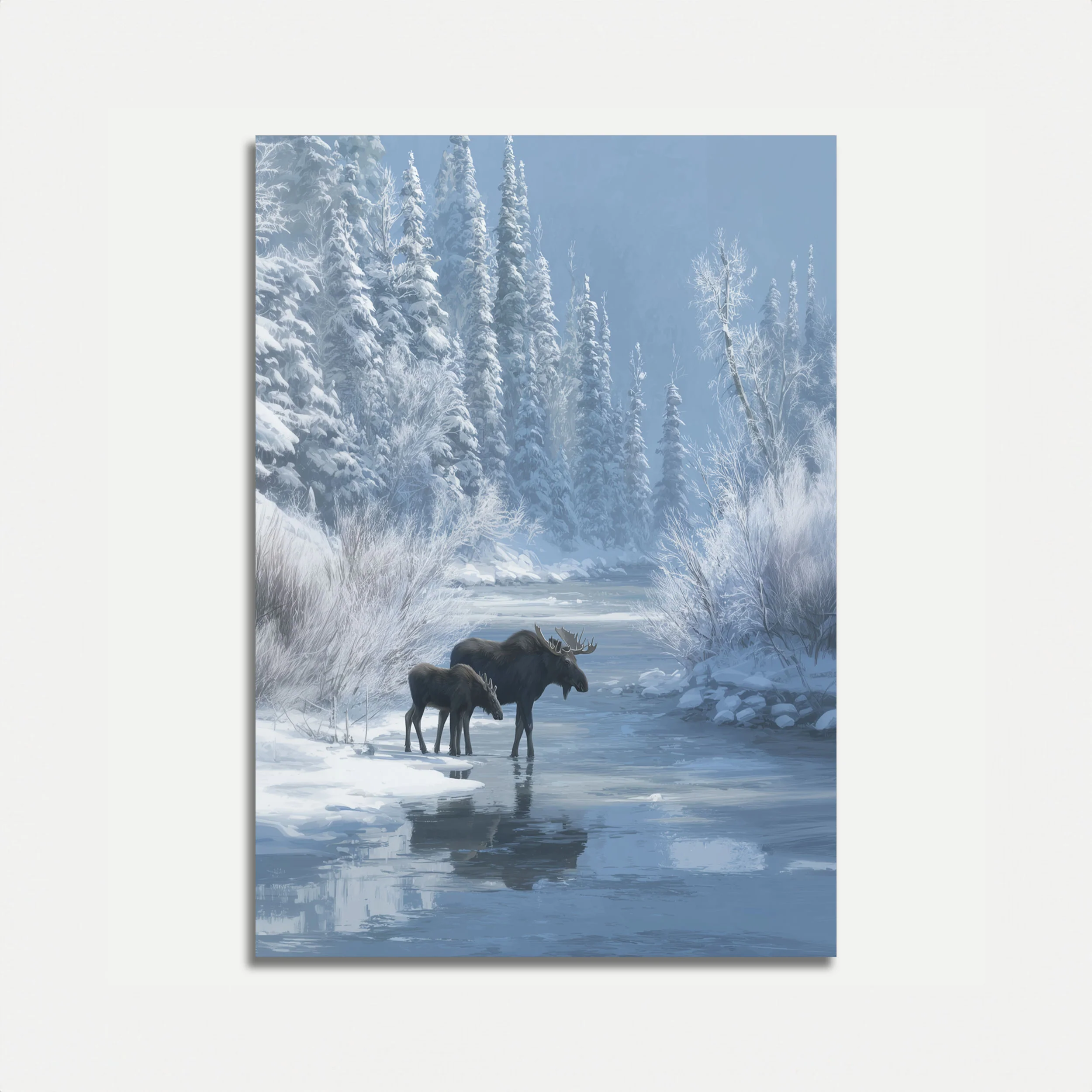 Winter Moose River Reflections Poster
