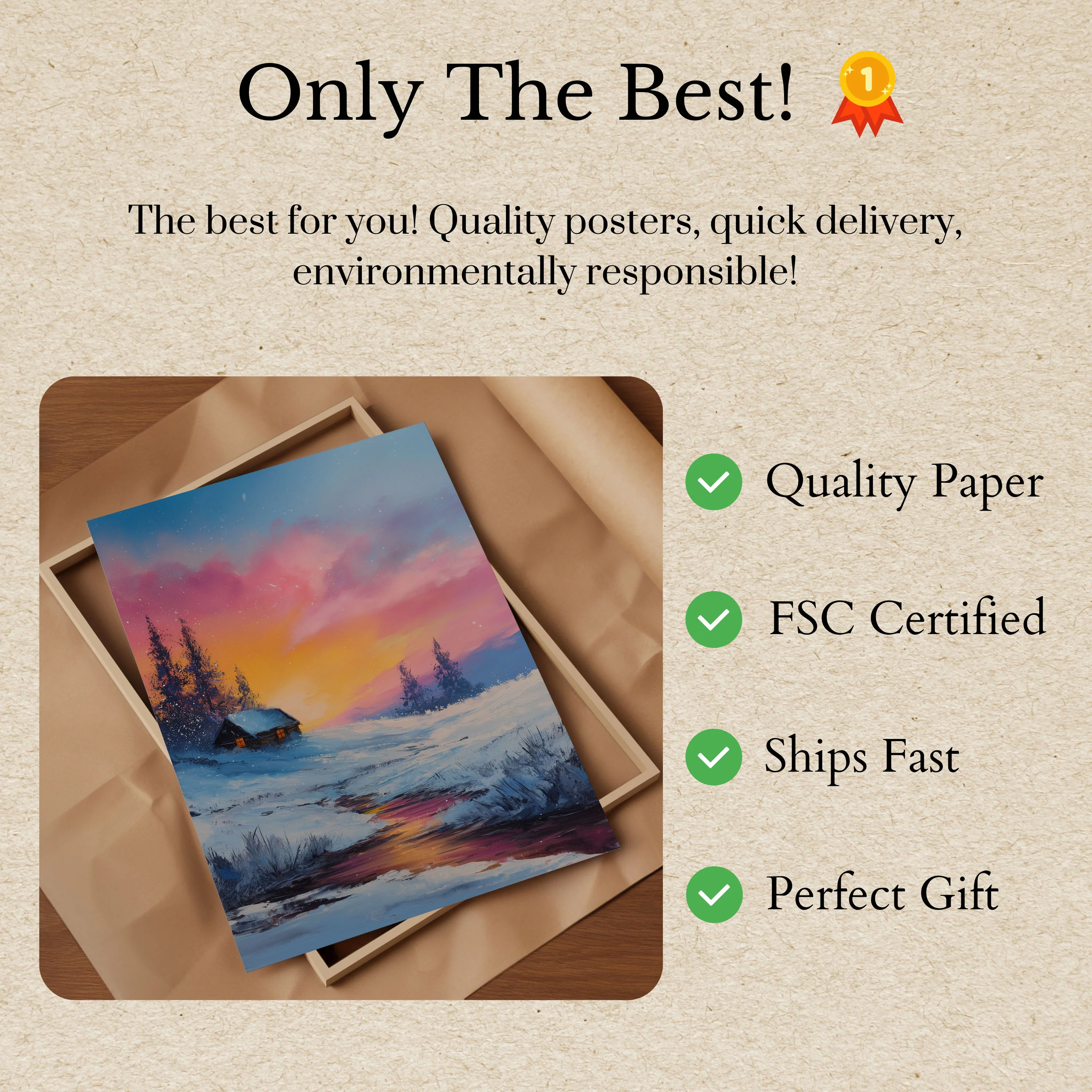 Winter Sunset Cabin Poster - Image 3