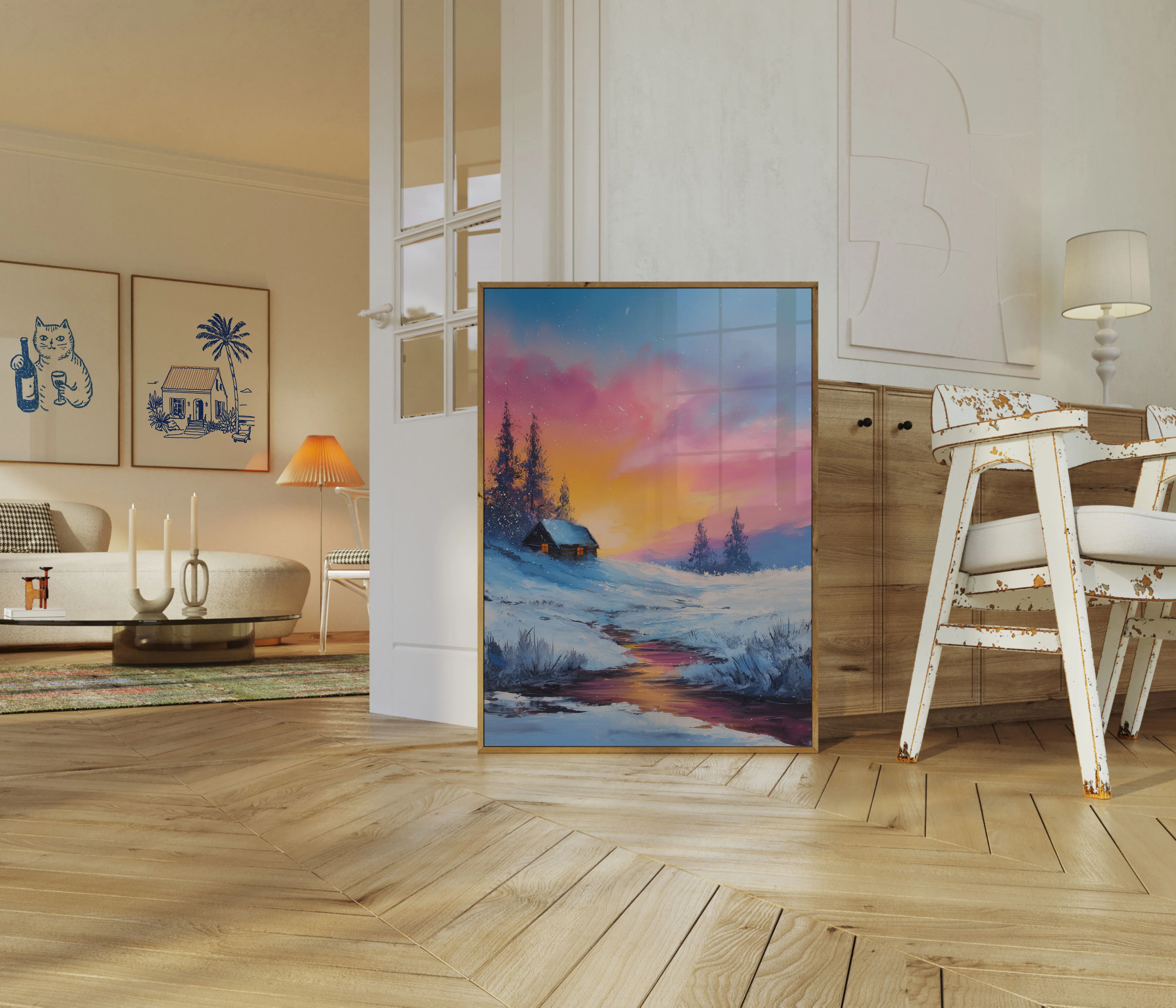 Winter Sunset Cabin Poster - Image 5