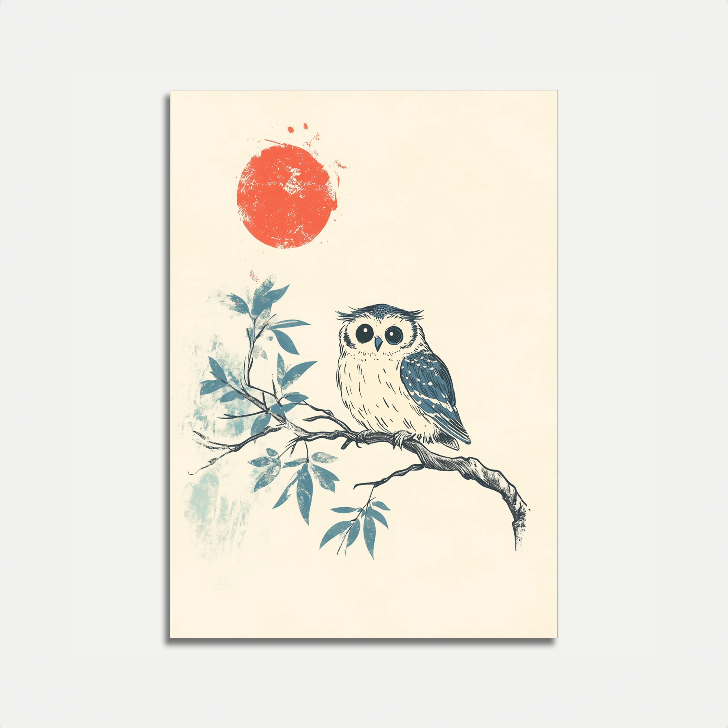 Wise Owl Under Red Sun Poster