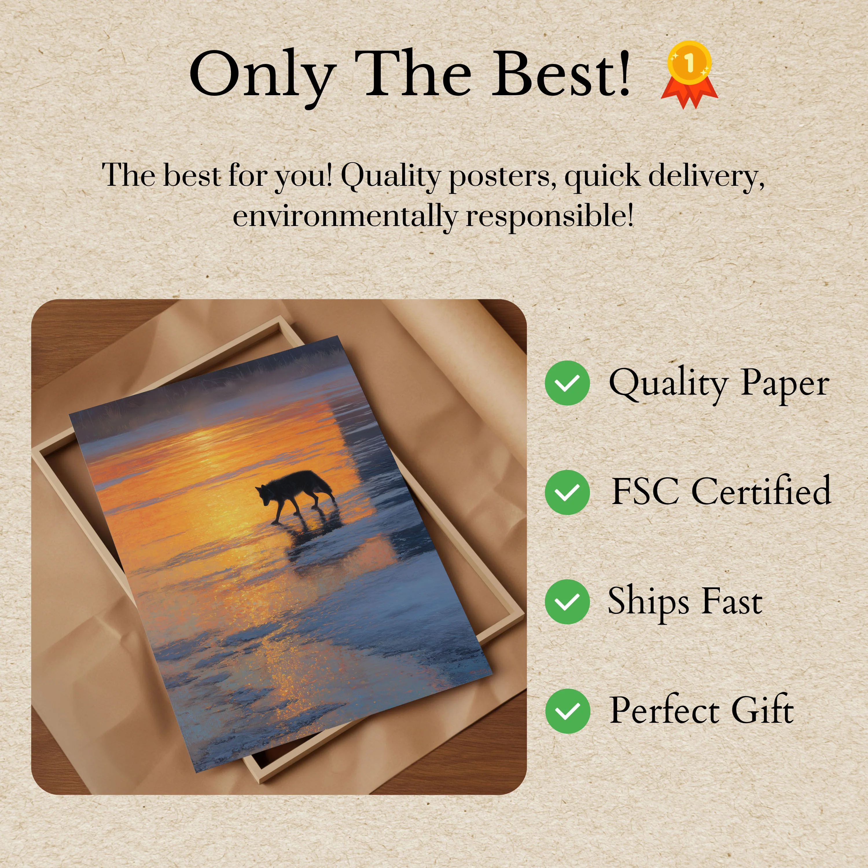 Wolf at Sunset Beach Poster - Image 3