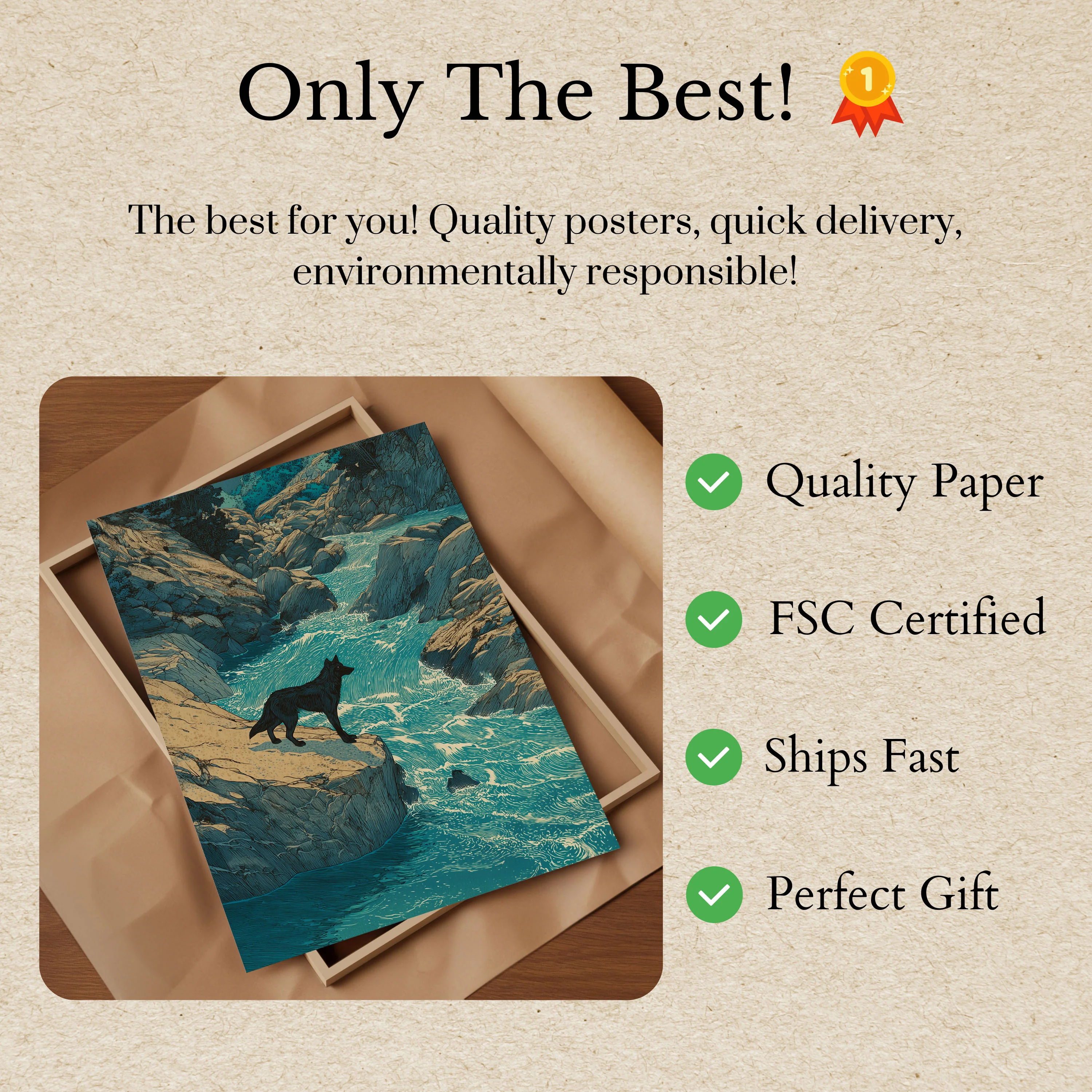 Wolf by Rocky Coastal Stream Poster - Image 3