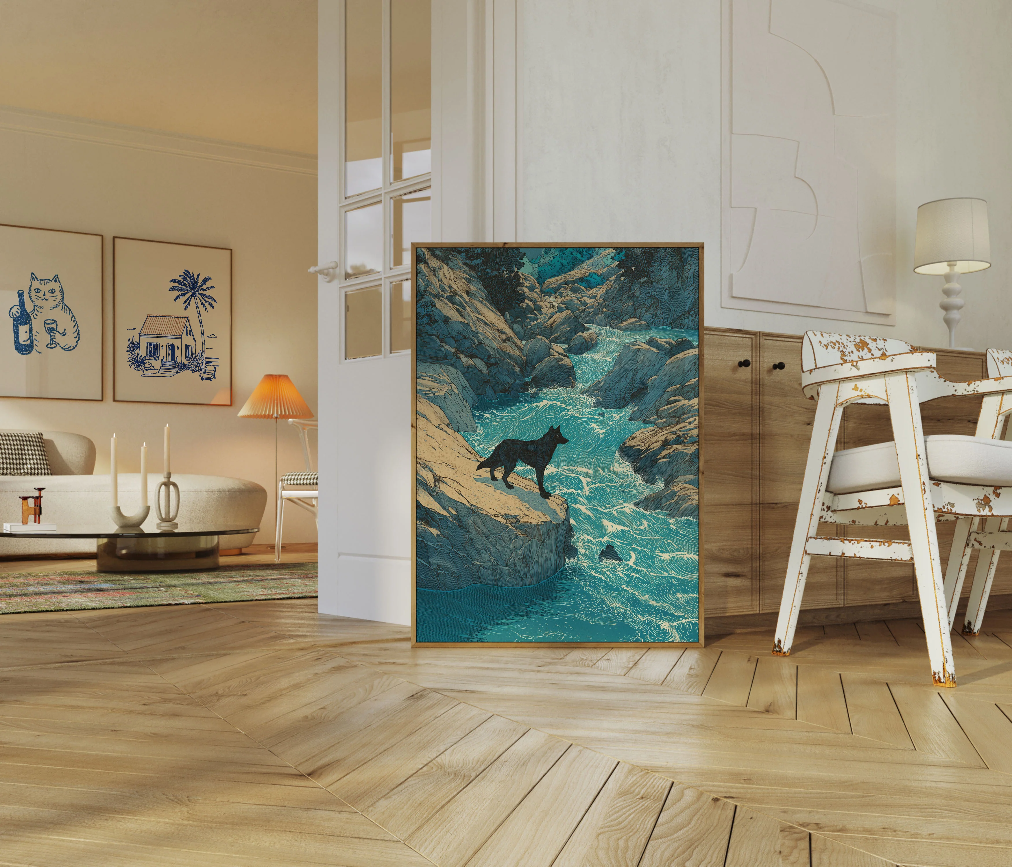 Wolf by Rocky Coastal Stream Poster - Image 5