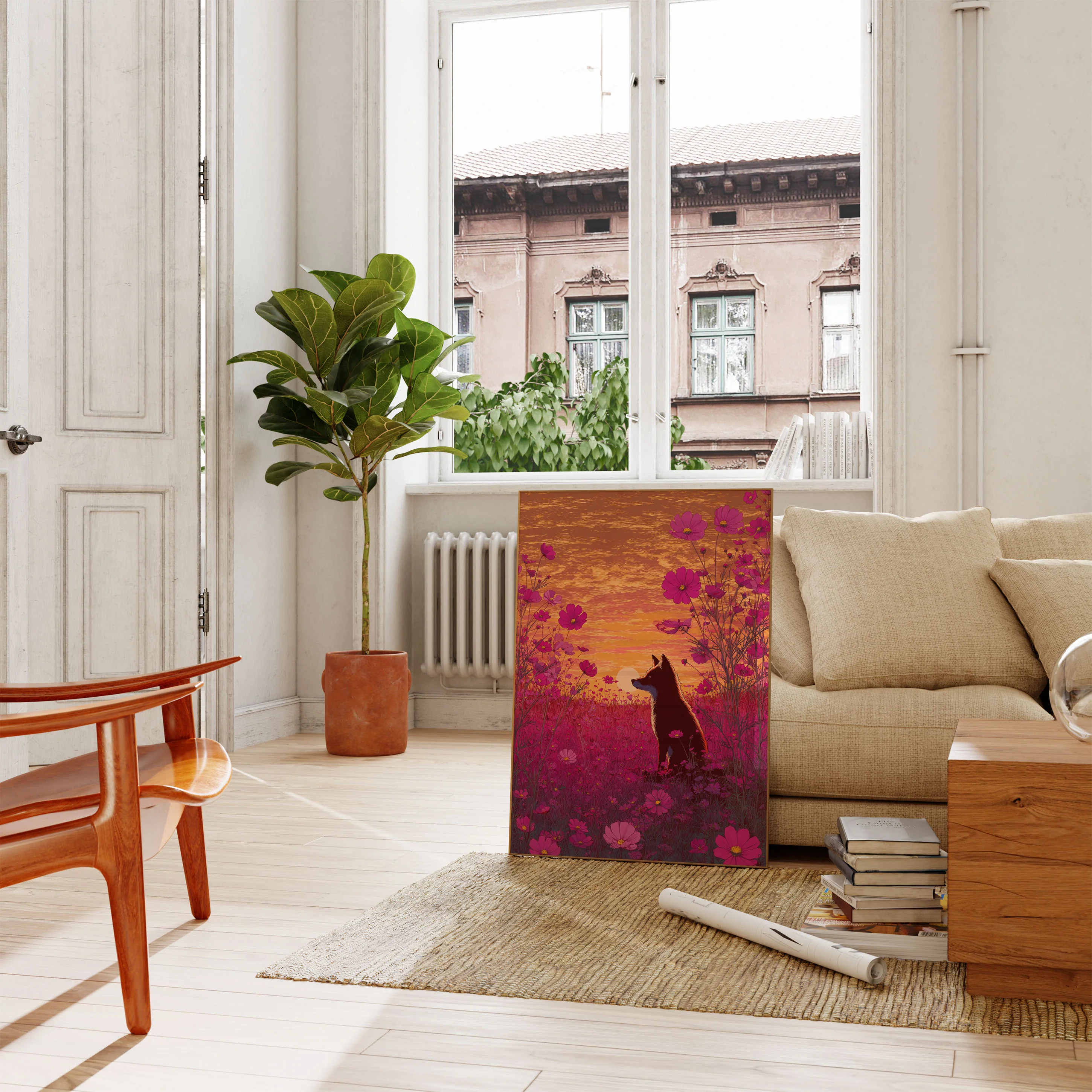 Wolf in Cosmos Flowers Poster - Image 2