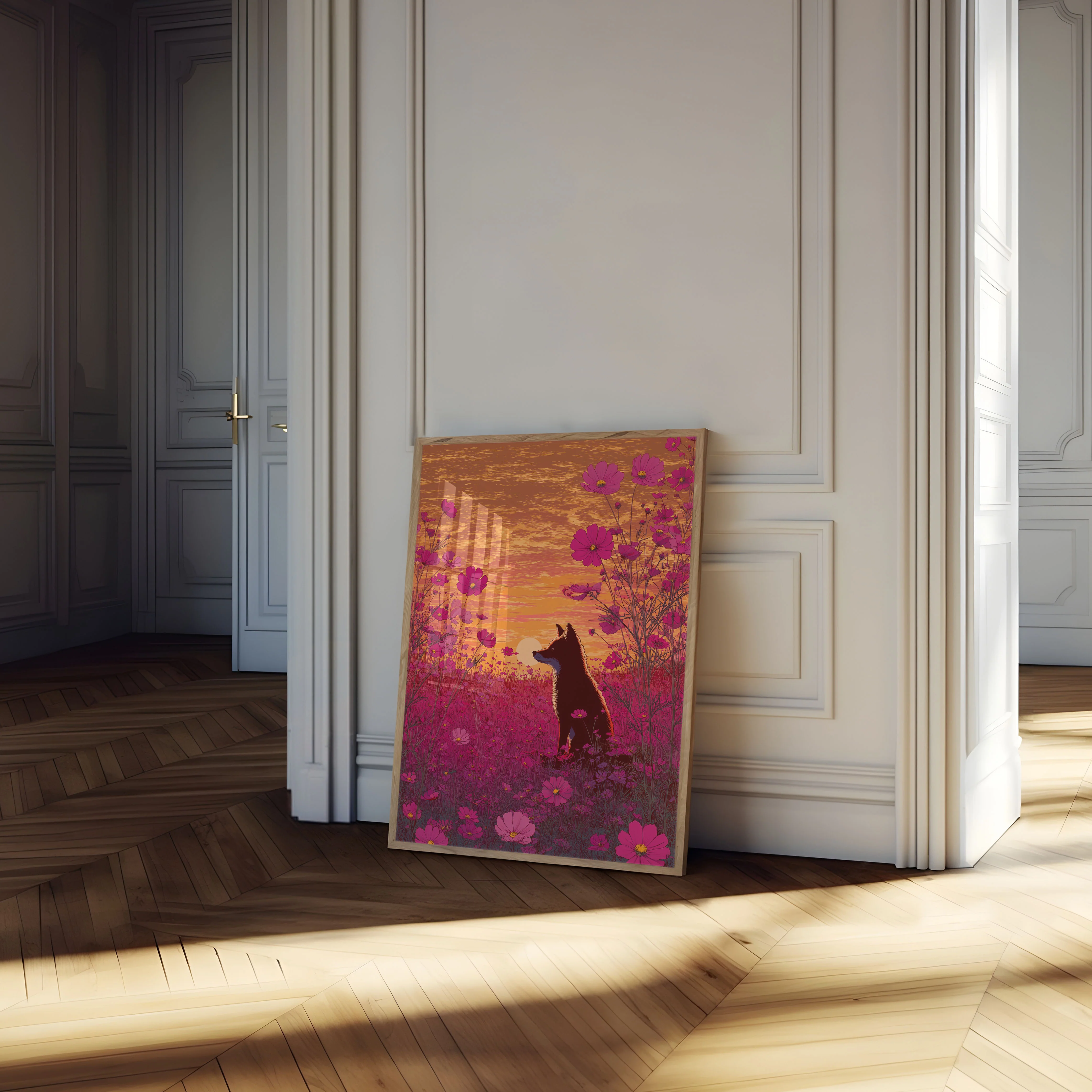 Wolf in Cosmos Flowers Poster - Image 4