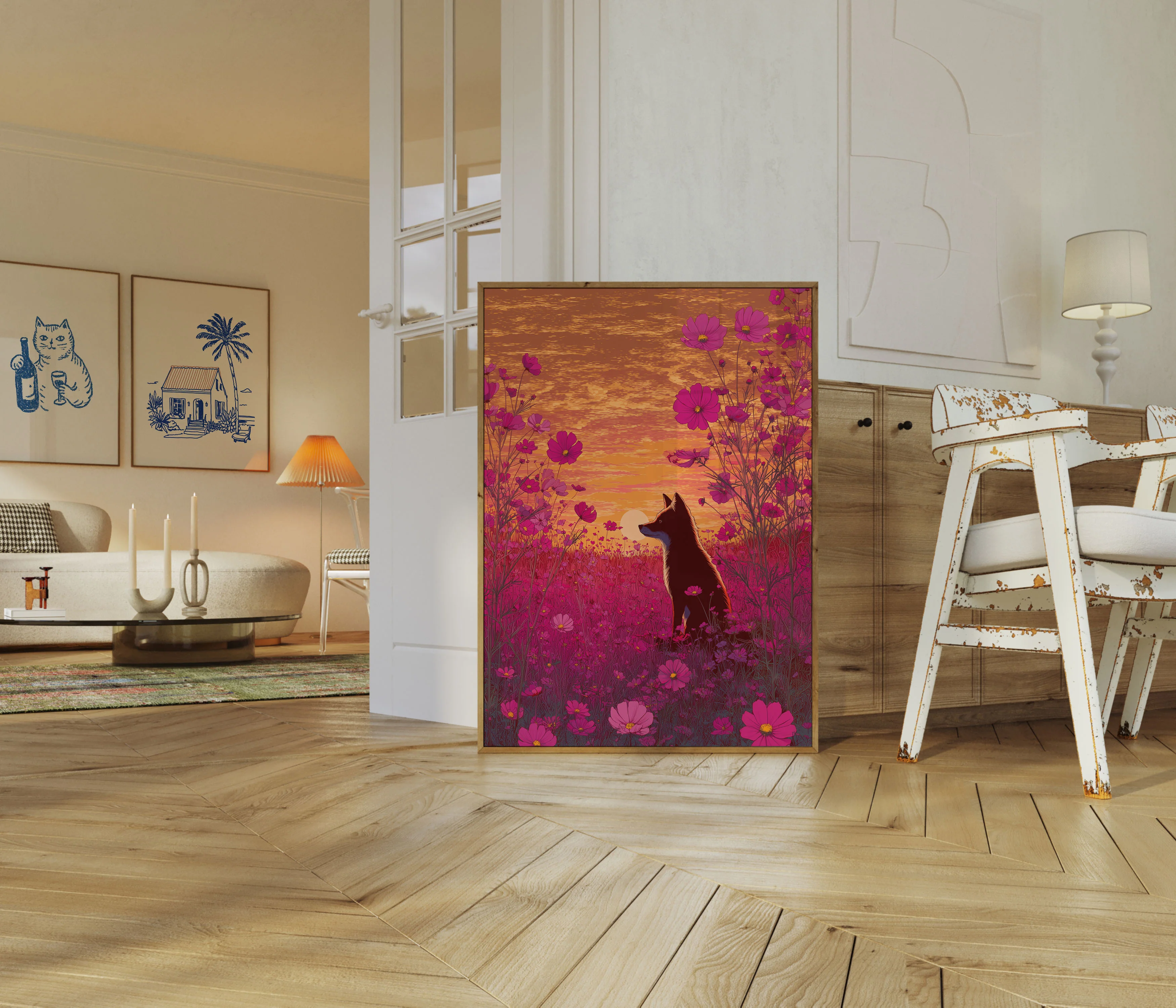 Wolf in Cosmos Flowers Poster - Image 5