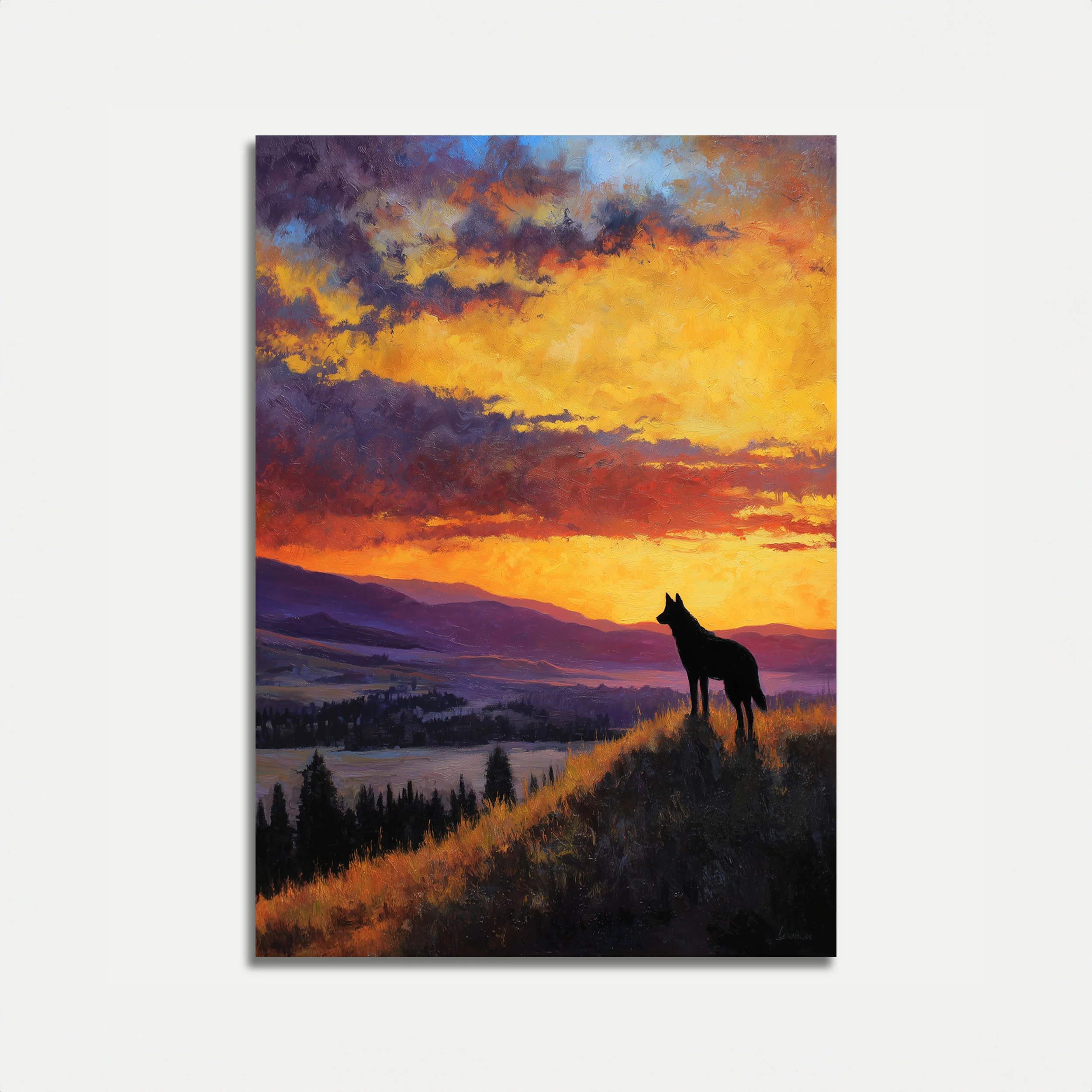 Wolf Watching Golden Sunset Poster