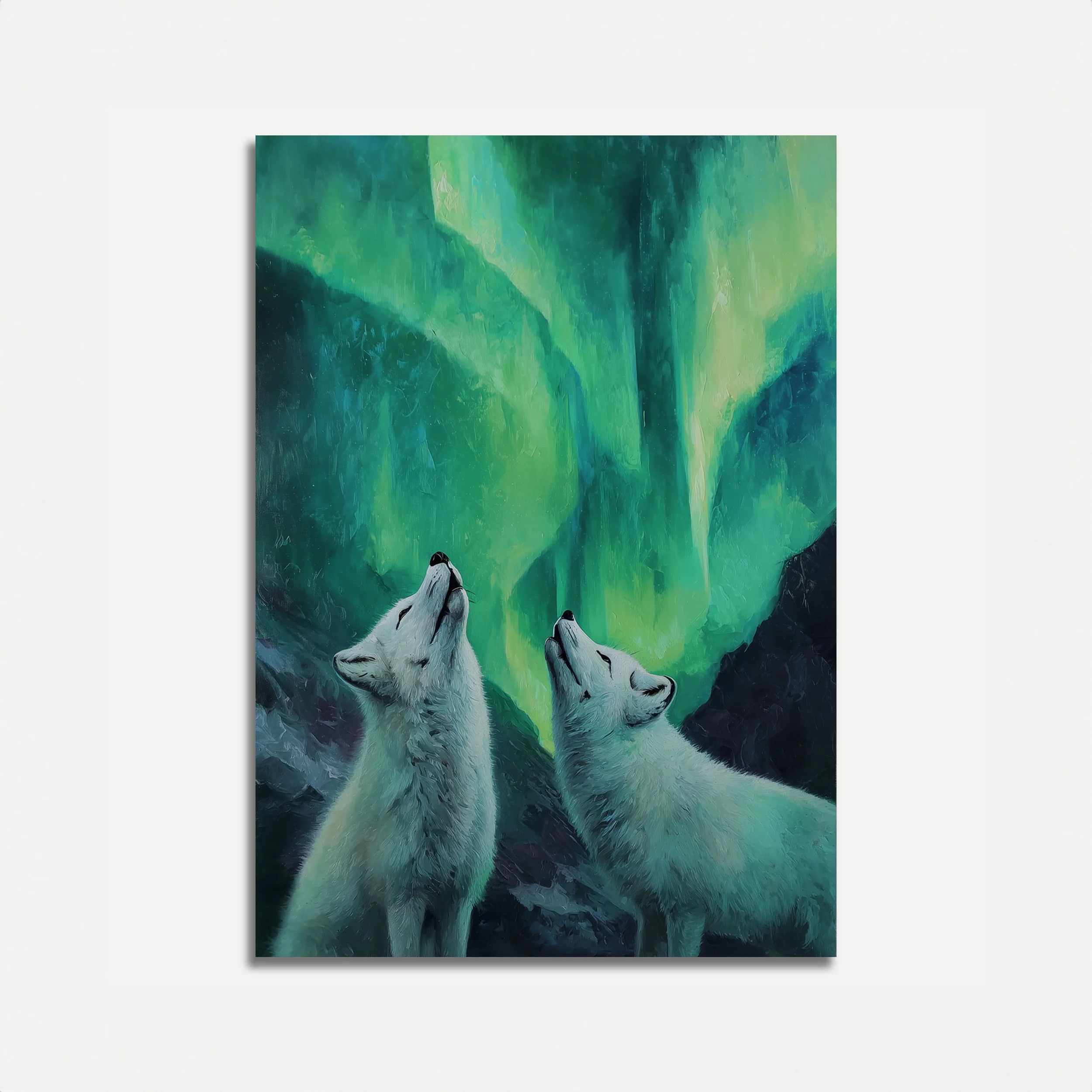 Wolves Howling at Northern Lights Poster