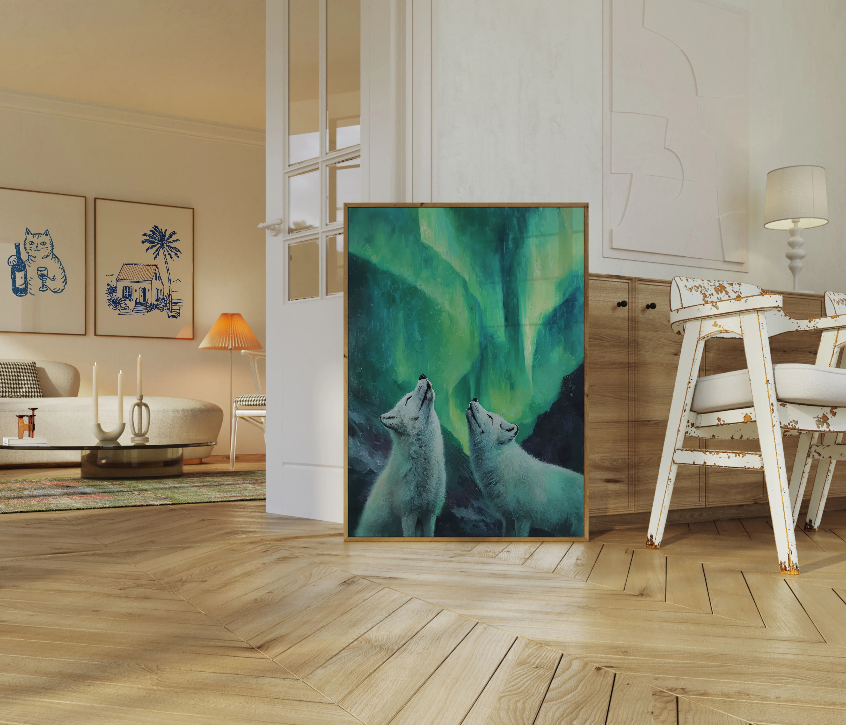 Wolves Howling at Northern Lights Poster - Image 5