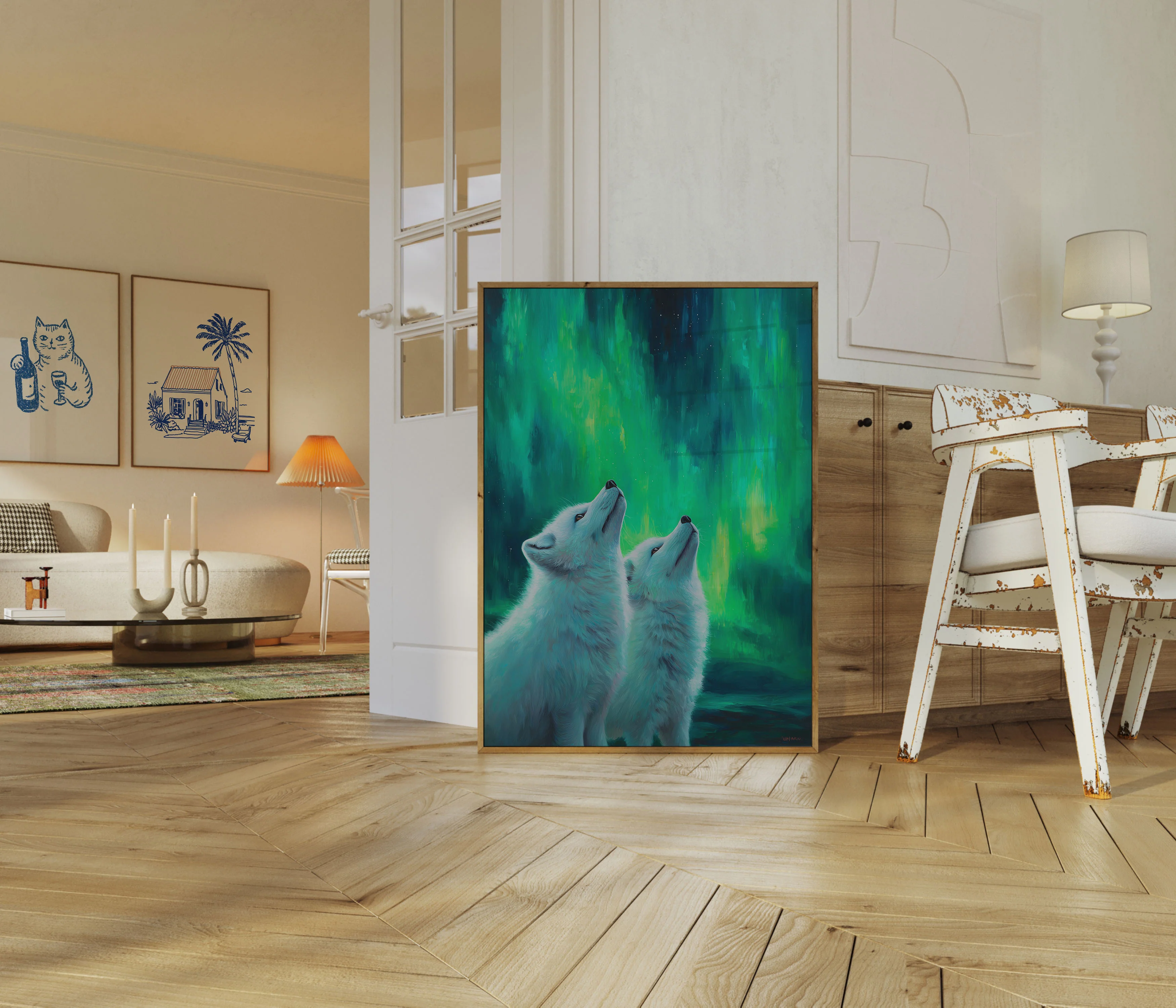 Wolves Howling at Northern Lights Poster - Image 5