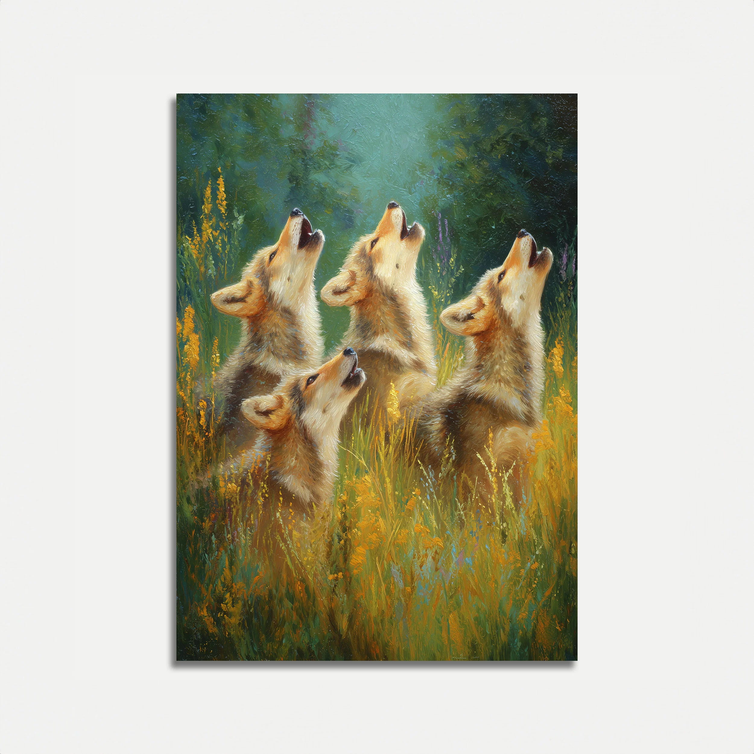 Wolves Howling in Meadow Poster