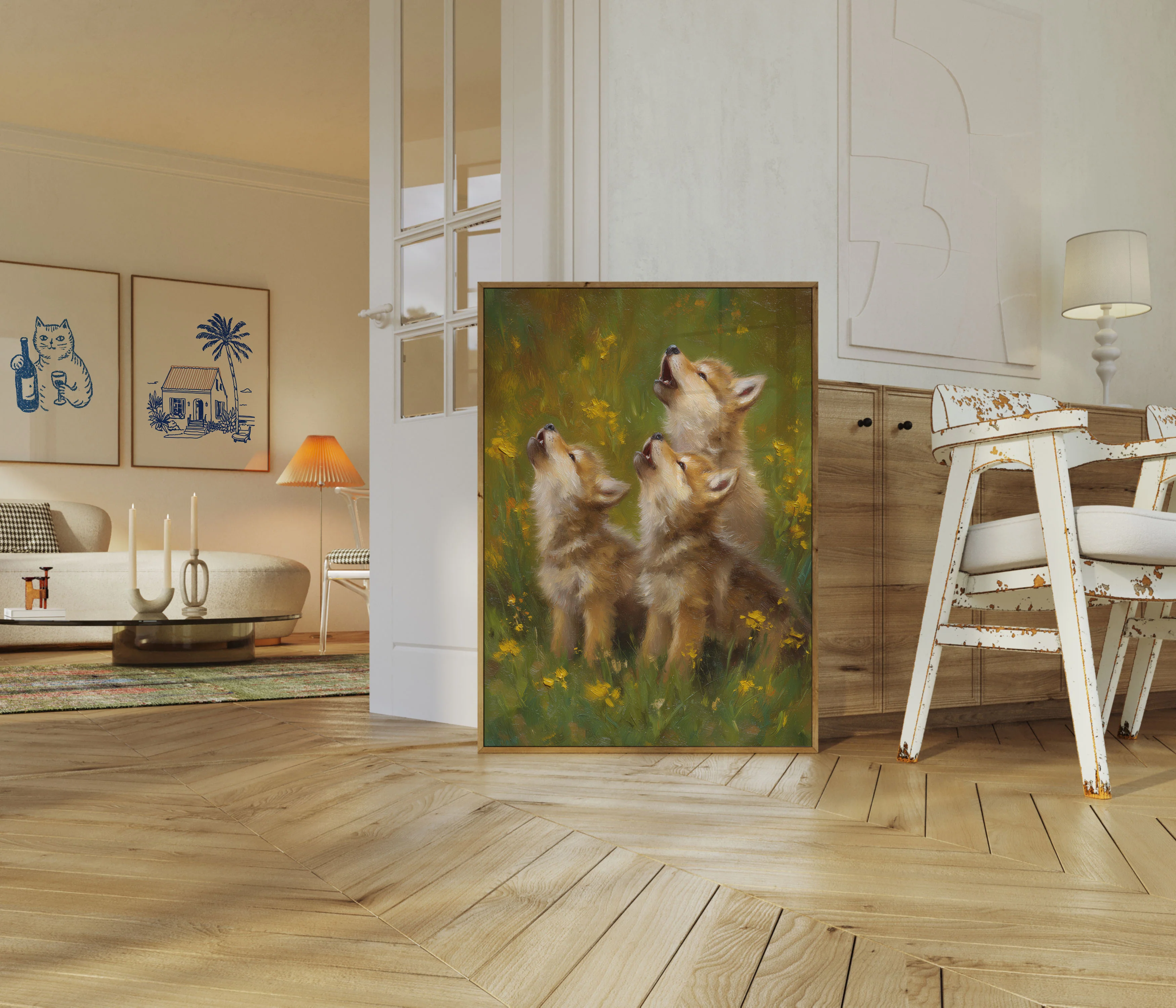 Wolves Howling in Meadow Poster - Image 5