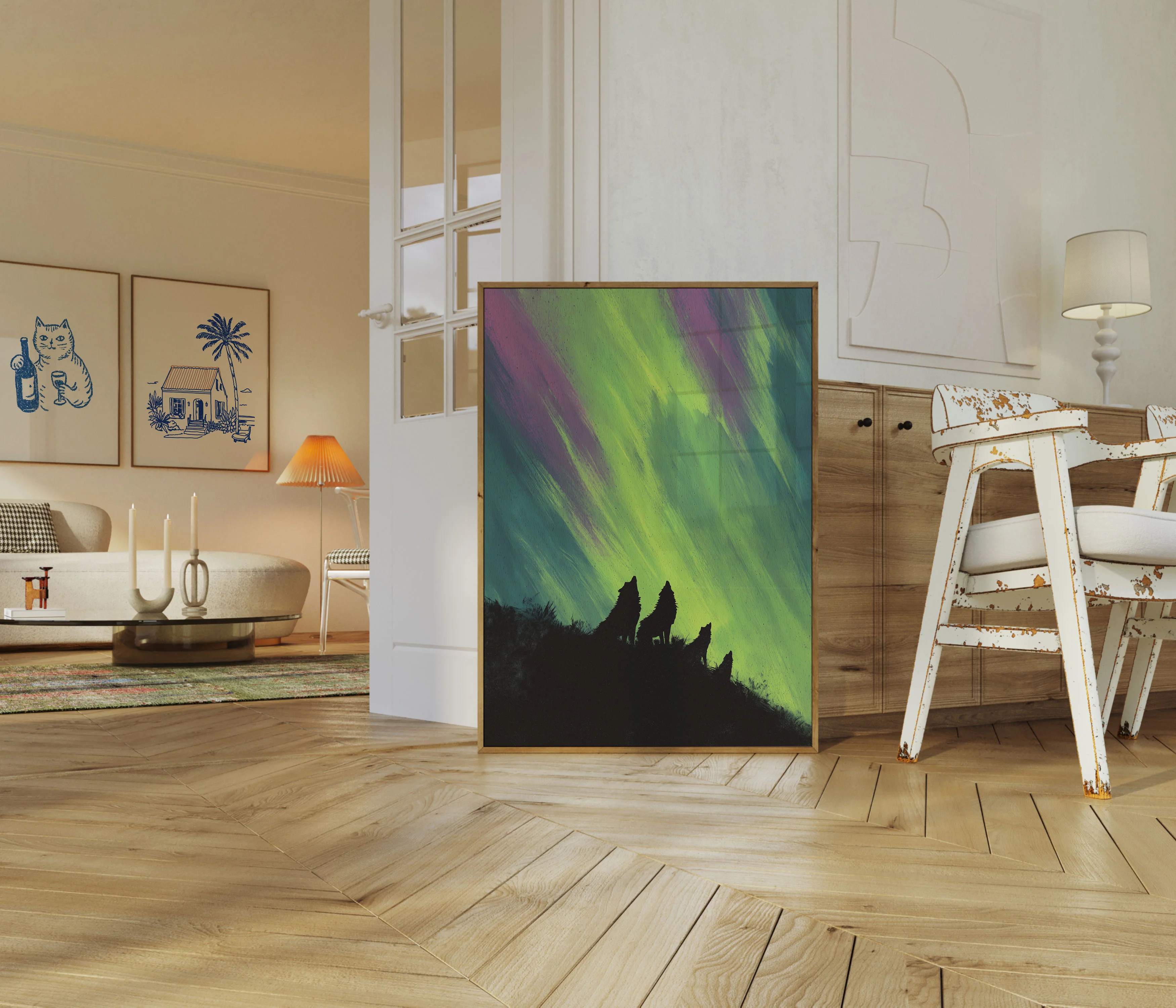 Wolves Howling Northern Lights Poster - Image 5