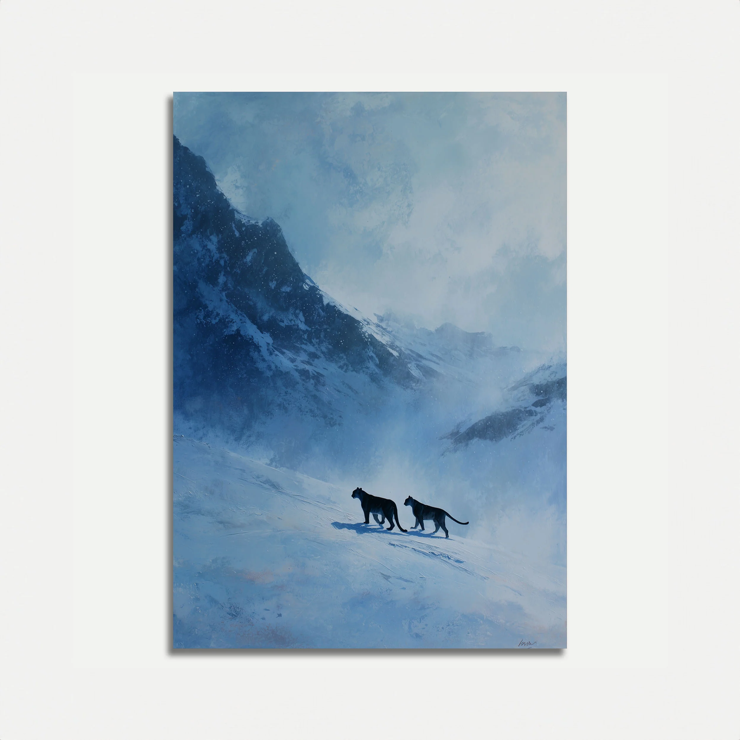 Wolves in Snowy Mountains Poster