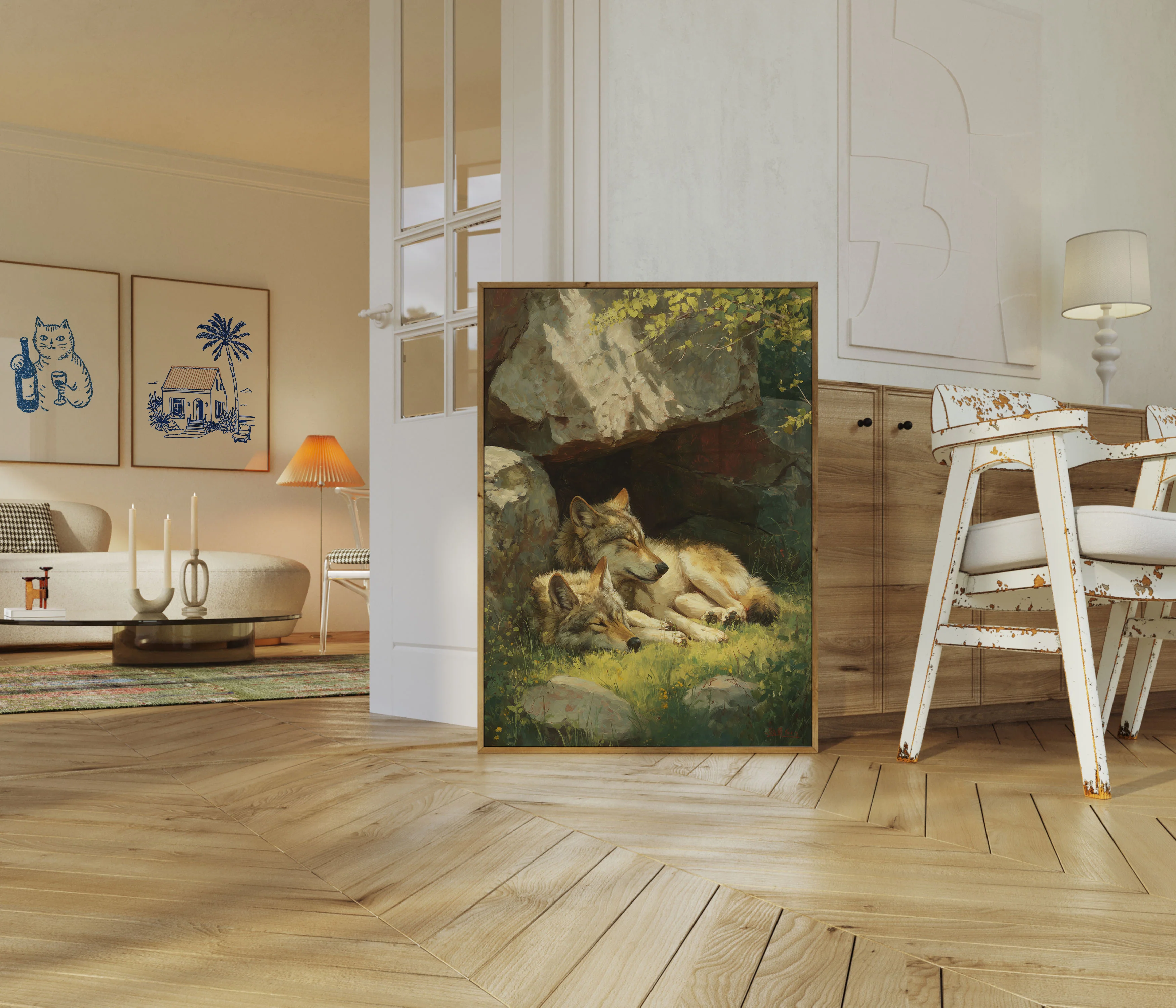 Wolves Resting by Rocky Cave Poster - Image 5