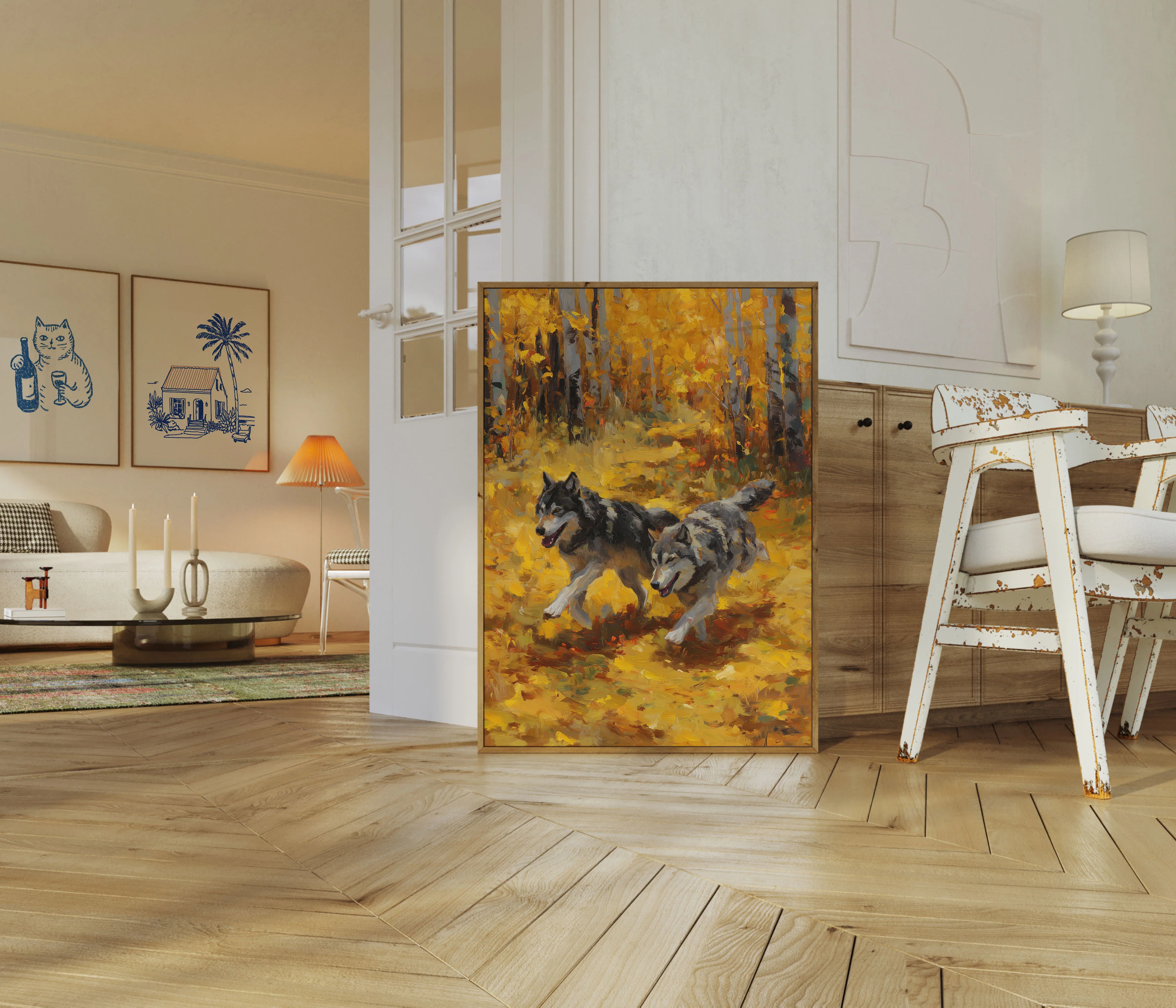 Wolves Running Through Autumn Forest Poster - Image 5