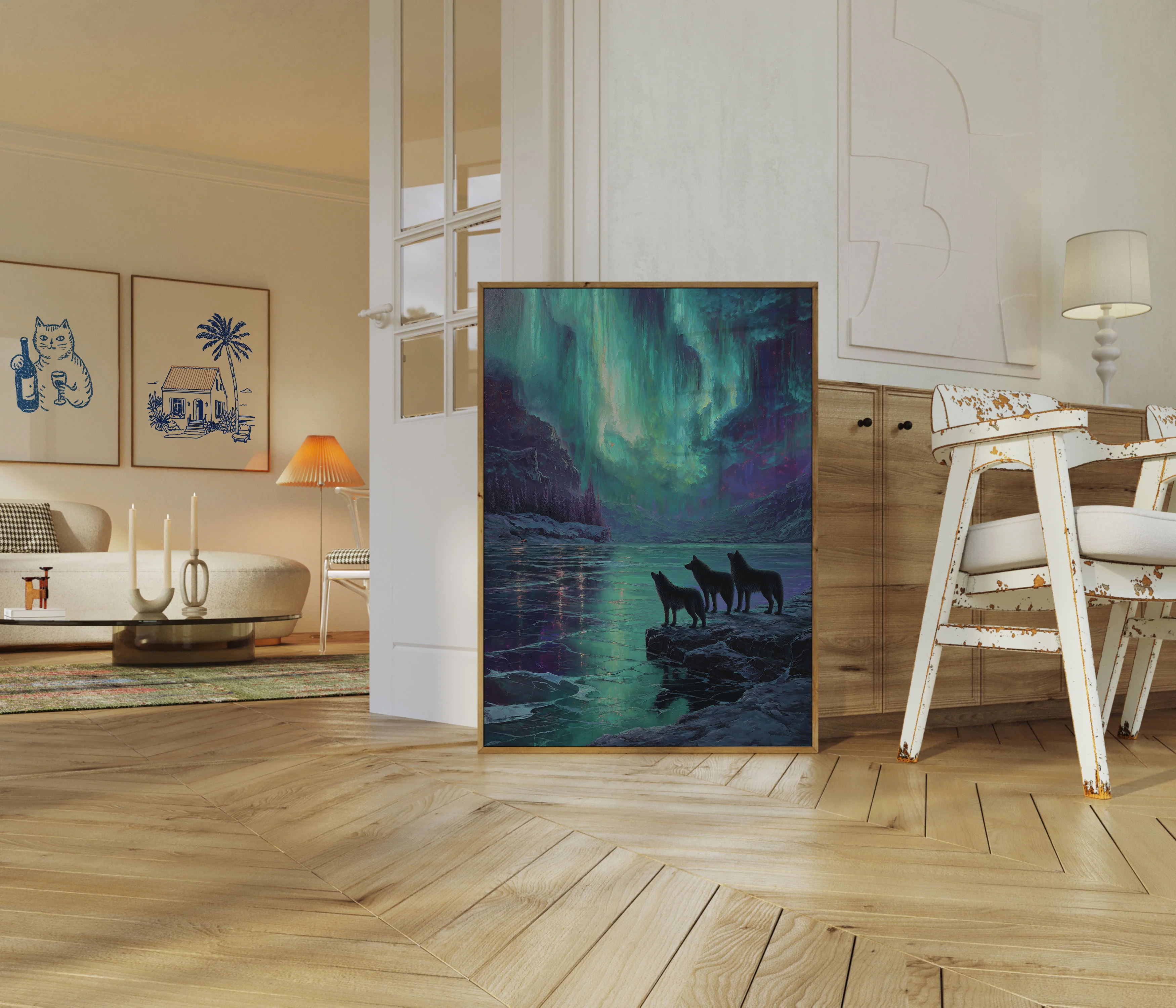 Wolves Under Northern Lights Poster - Image 5