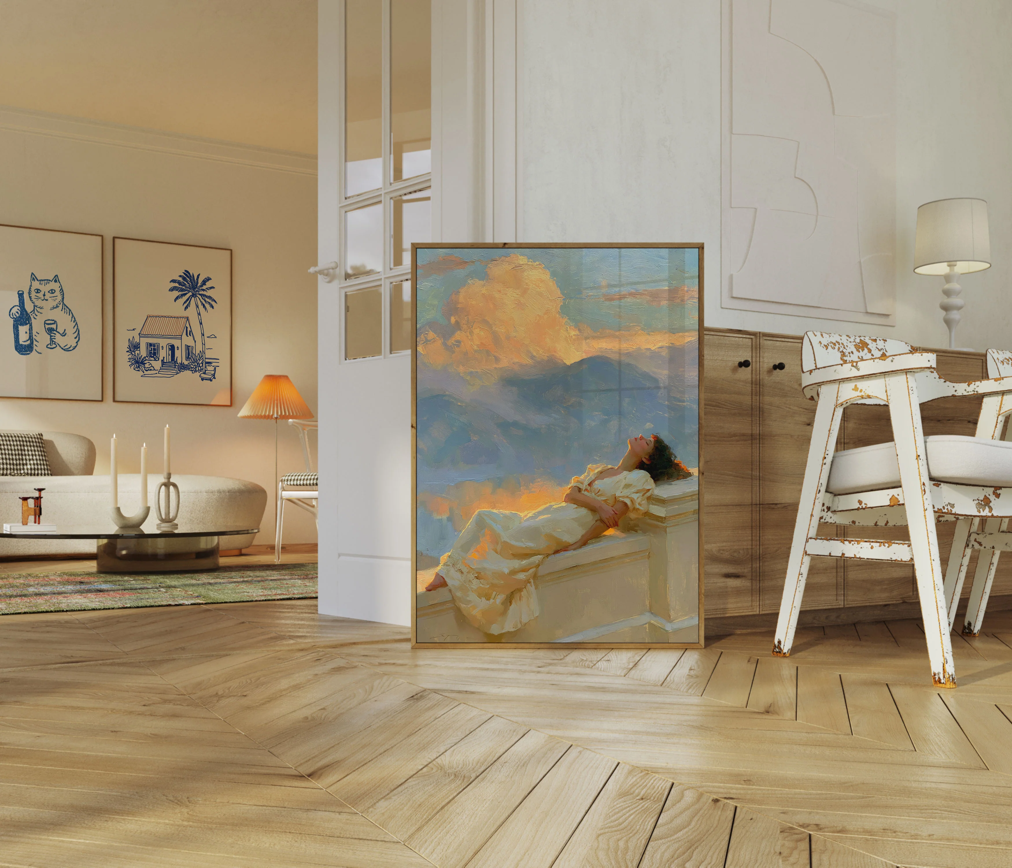 Woman Gazing at Golden Clouds Poster - Image 5