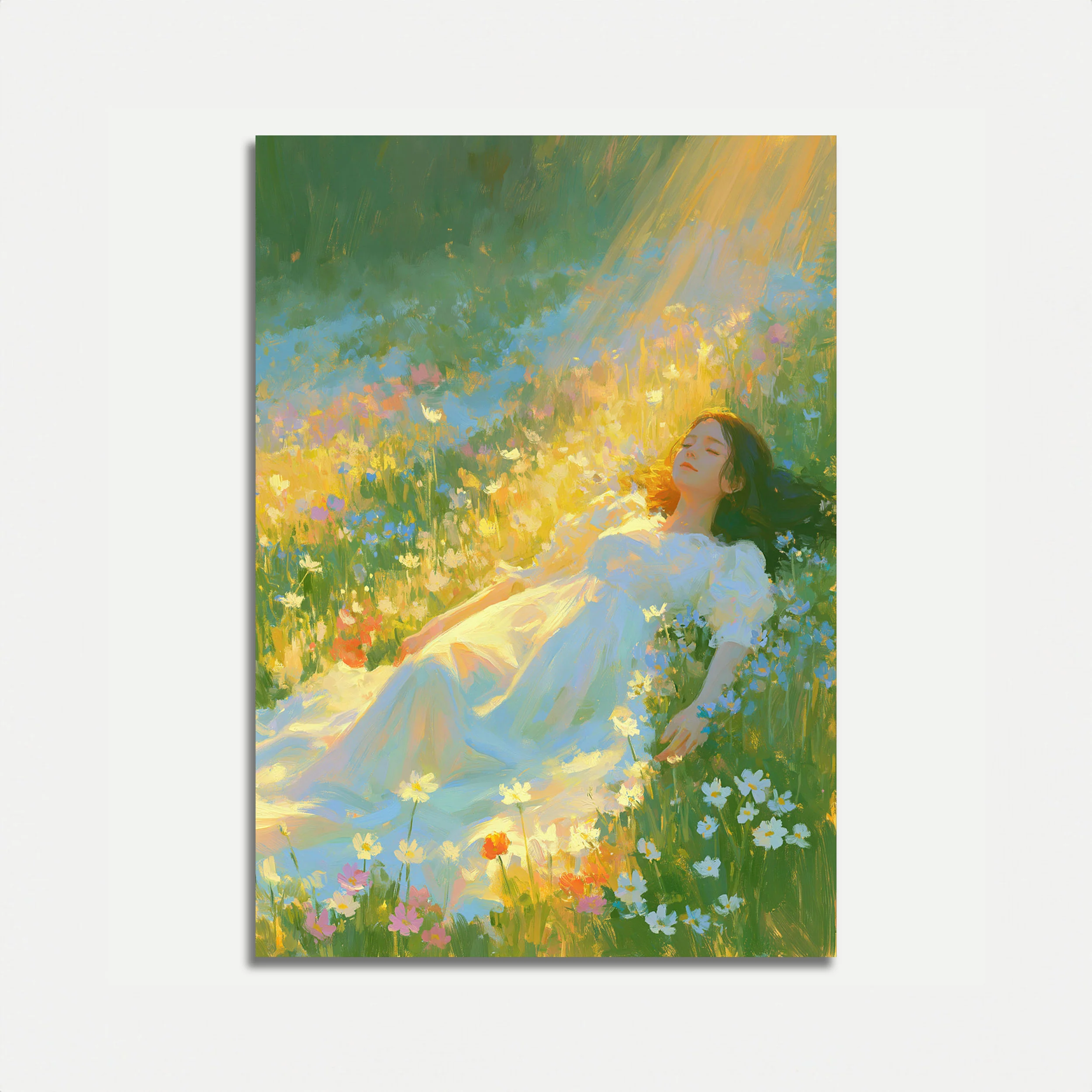 Woman in Flower Field Poster