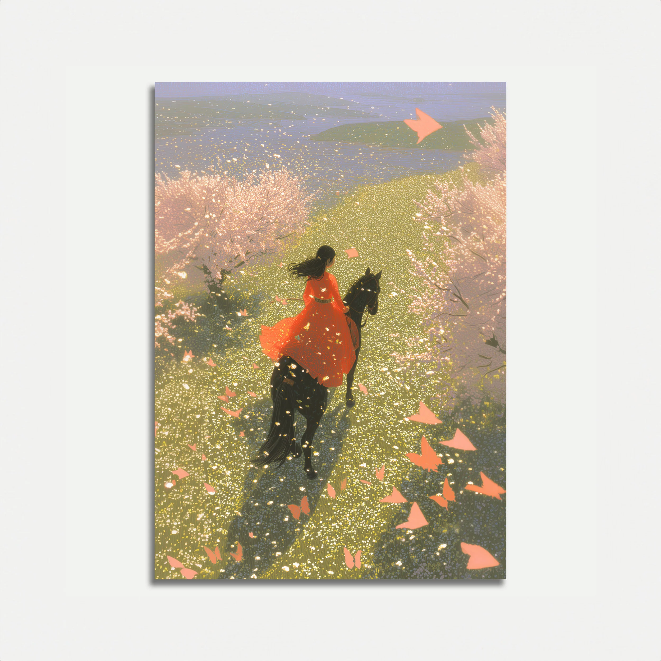 Woman in Red Riding Horse Poster