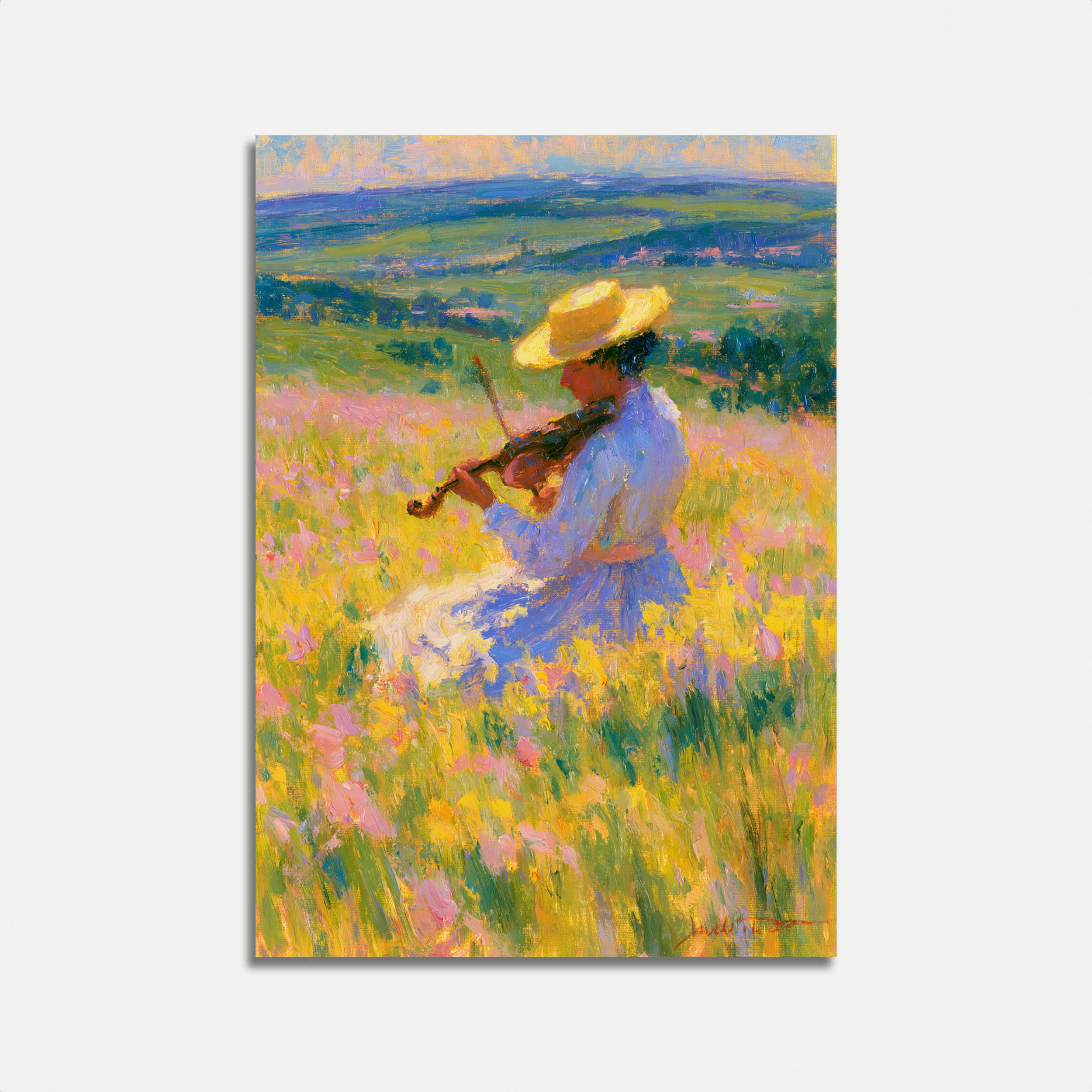 Woman Playing Violin in Wildflowers Poster