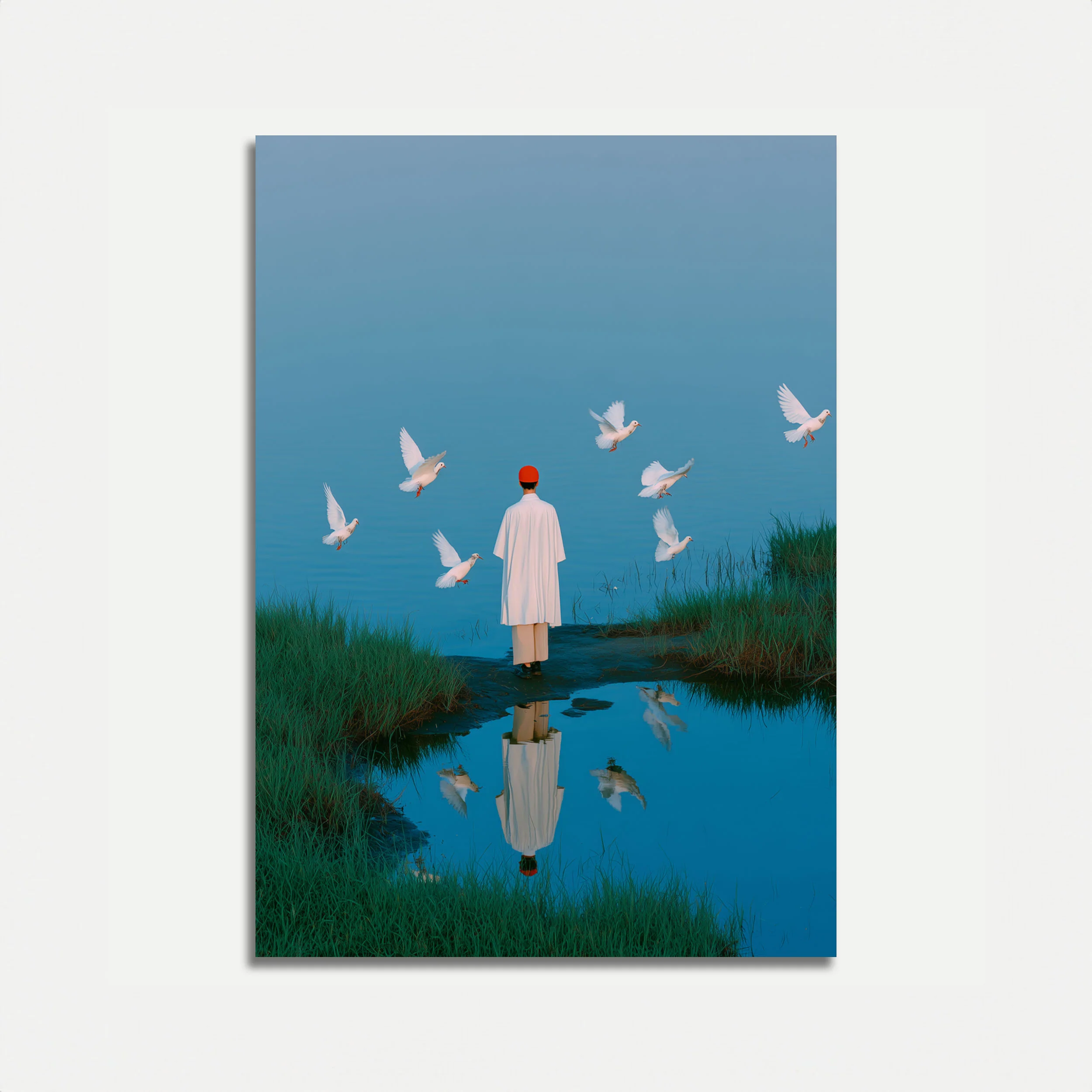 Woman with Flying Doves Poster