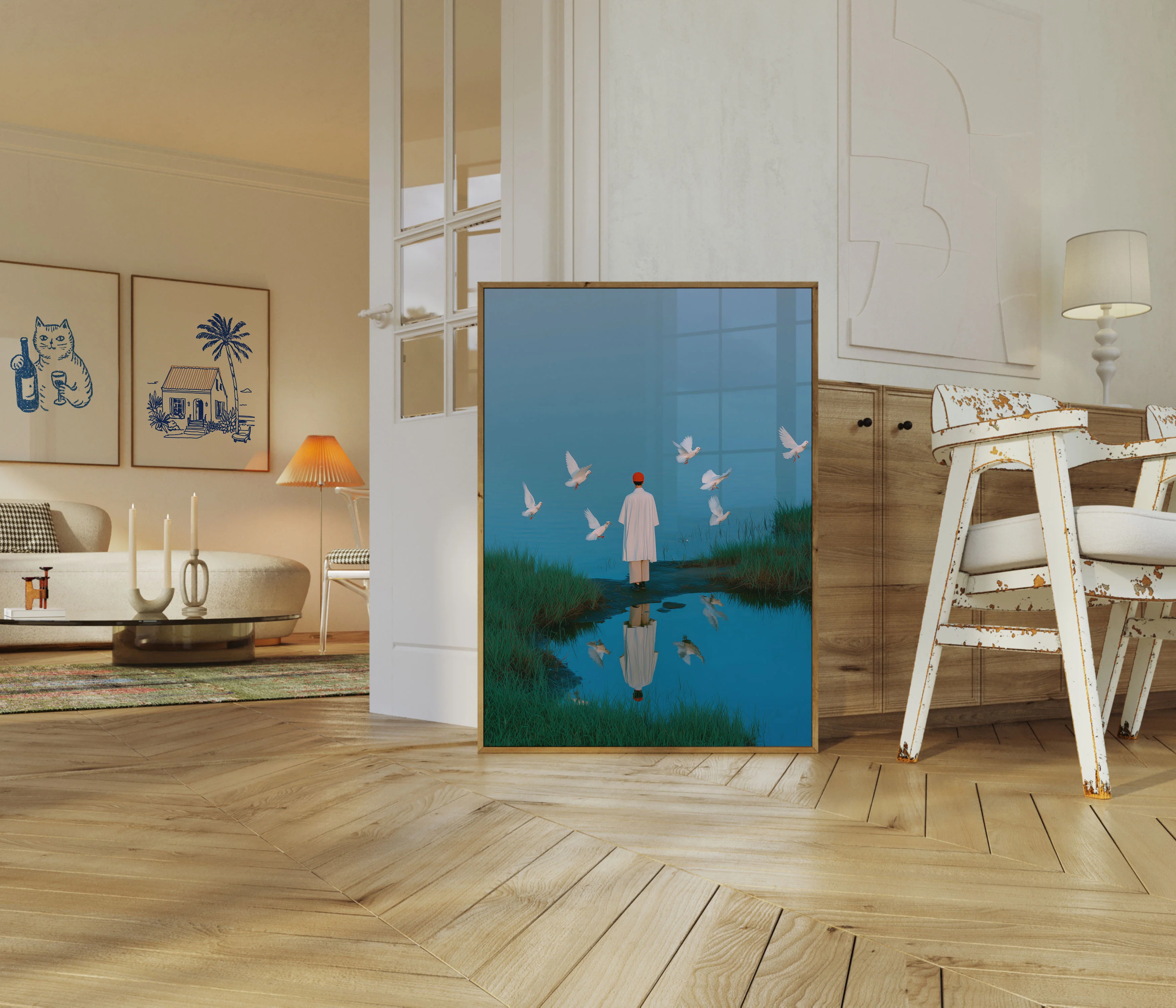 Woman with Flying Doves Poster - Image 5
