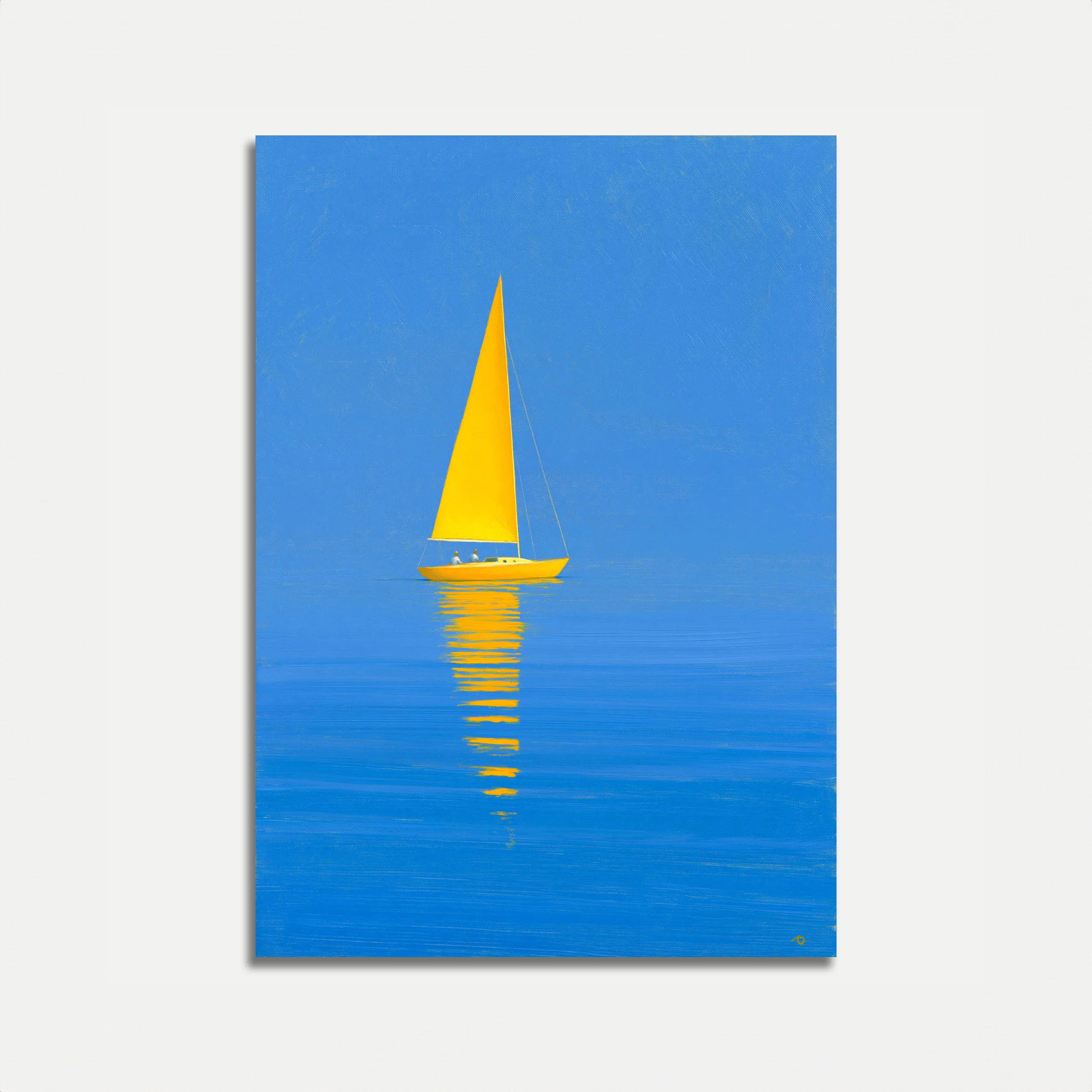 Yellow Sailboat on Blue Ocean Poster