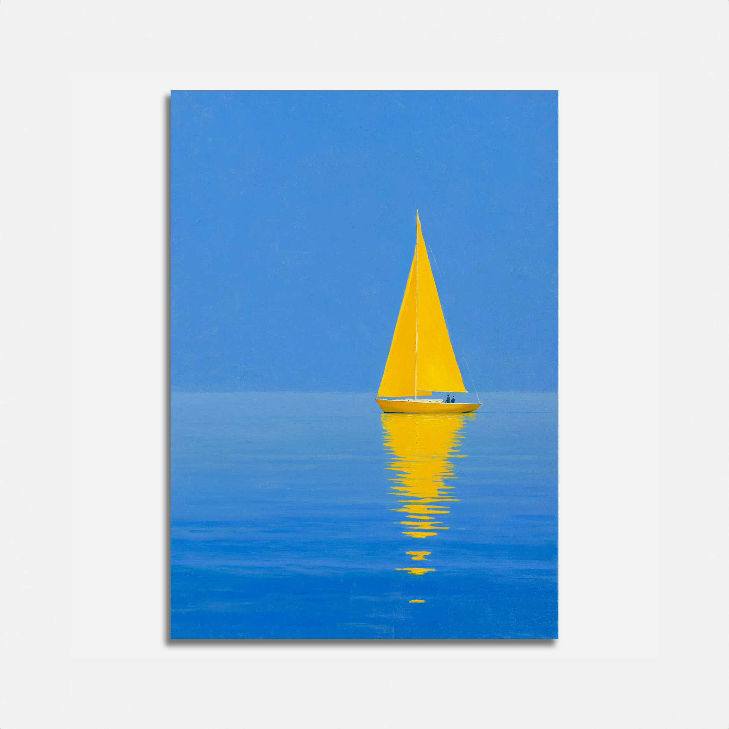 Yellow Sailboat on Blue Ocean Poster