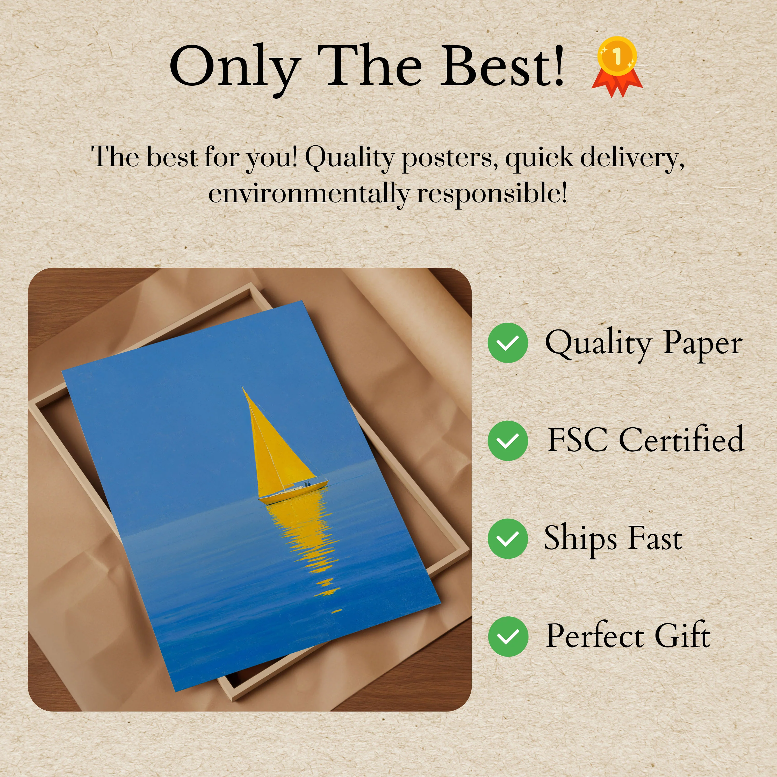 Yellow Sailboat on Blue Ocean Poster - Image 3