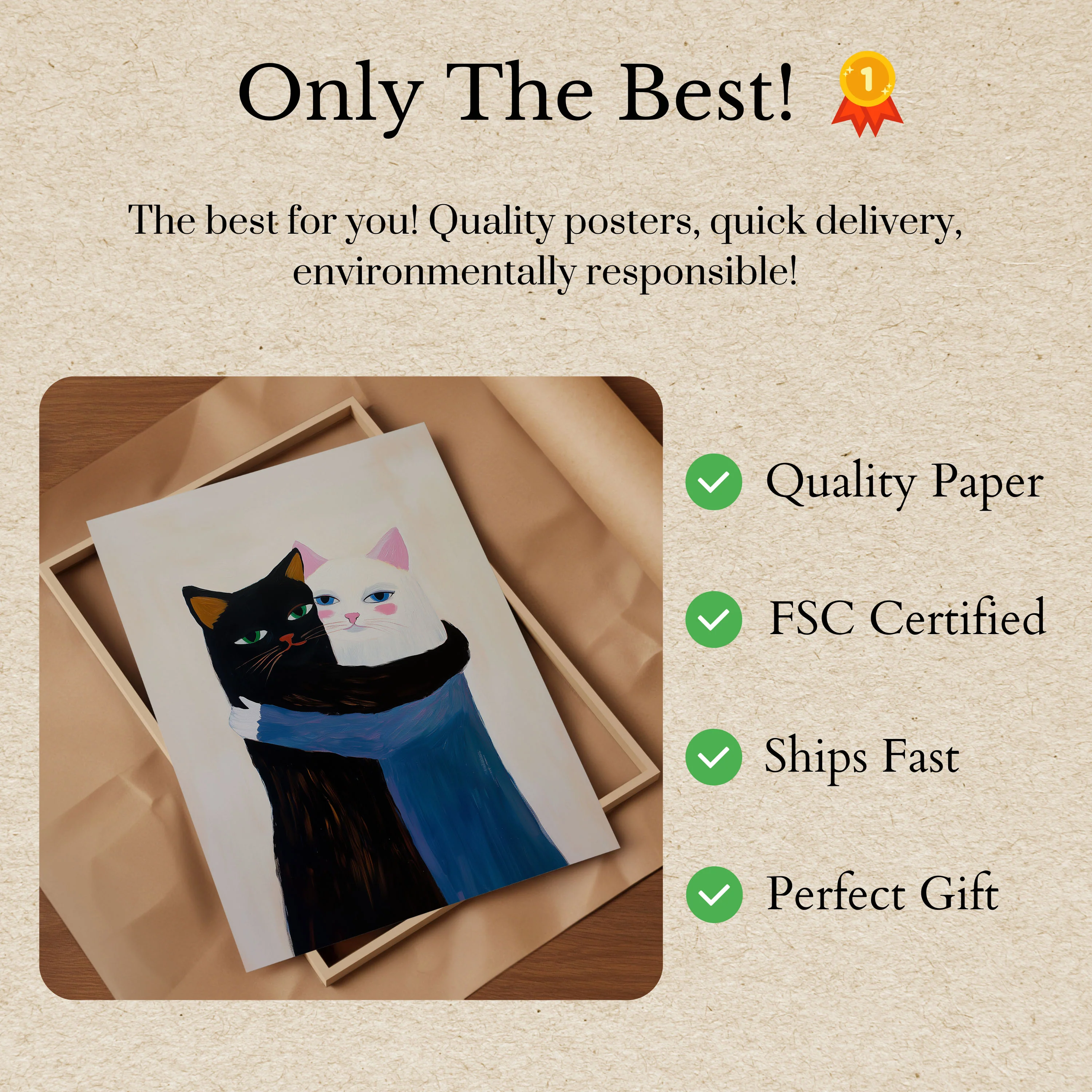 Yin Yang Cats Embrace Poster - Image 3
