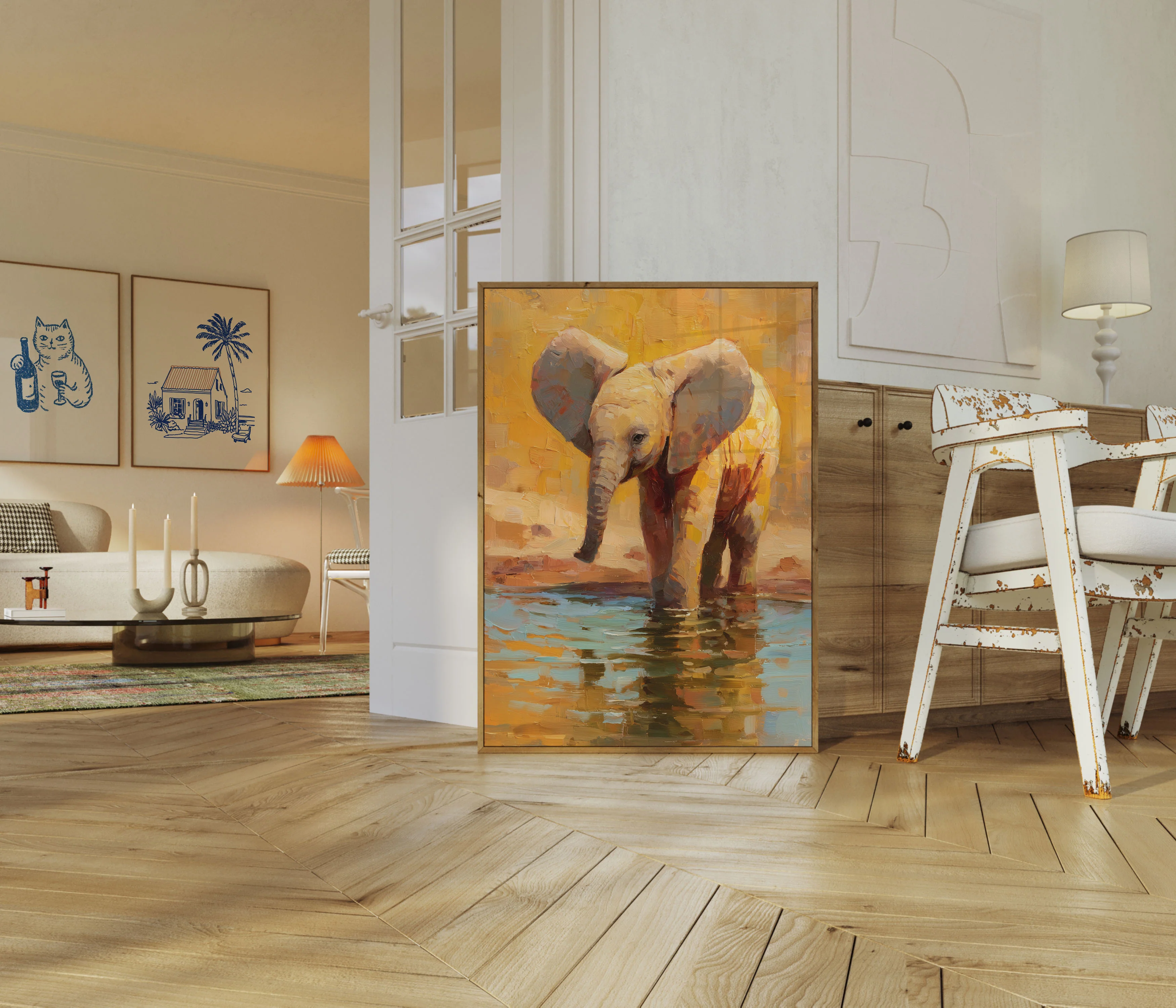 Young Elephant at Waterhole Poster - Image 5