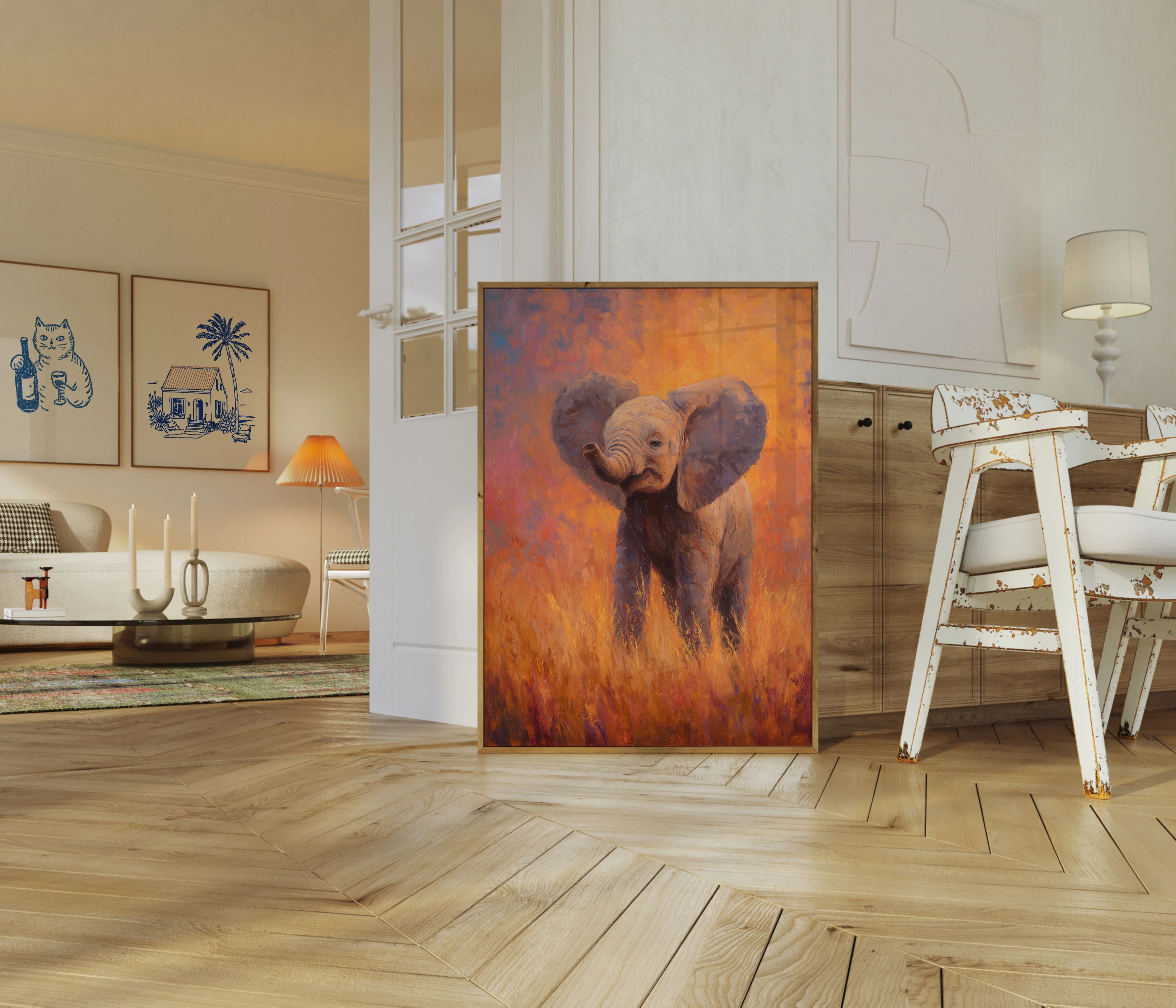Young Elephant in Golden Light Poster - Image 5