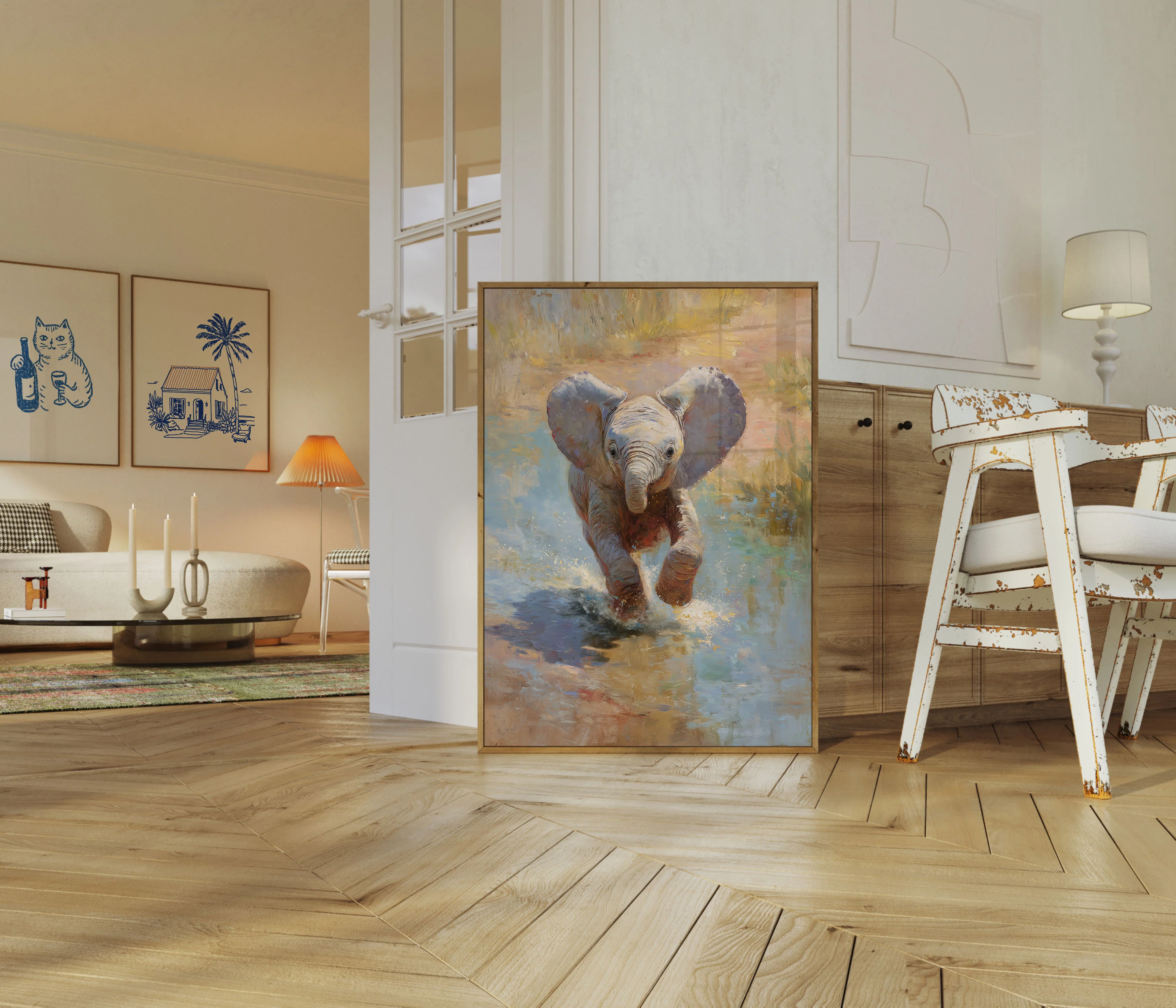 Young Elephant Playing in Water Poster - Image 5
