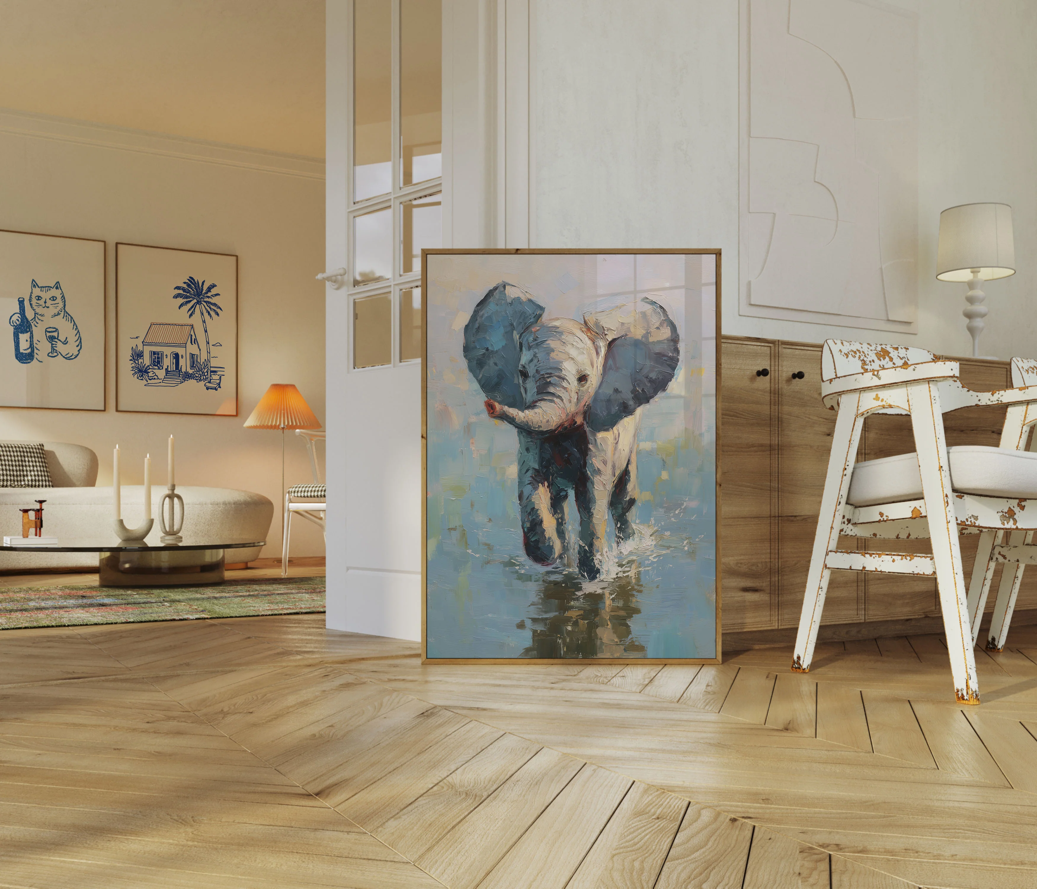Young Elephant Wading Waters Poster - Image 5