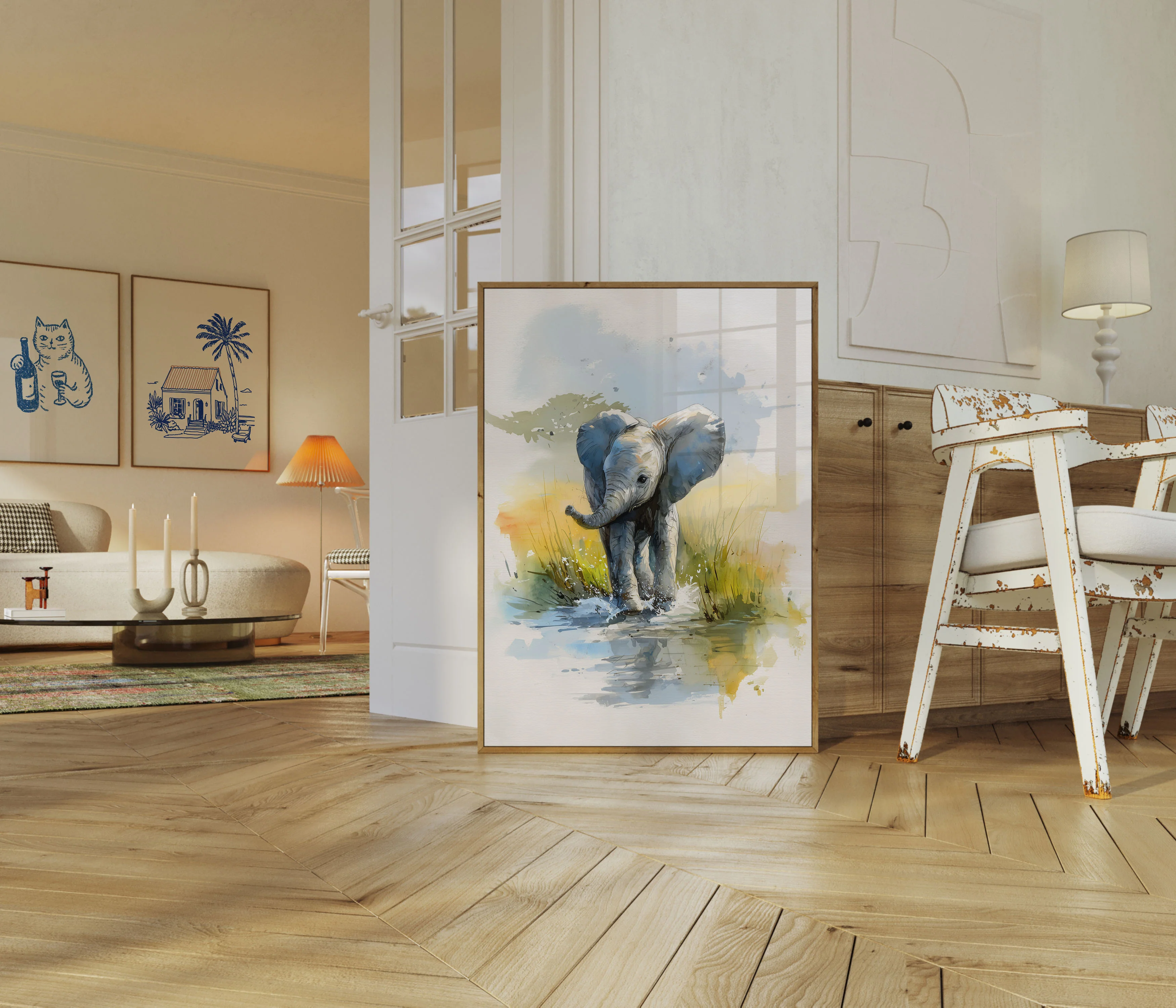 Young Elephant Watering Hole Poster - Image 5
