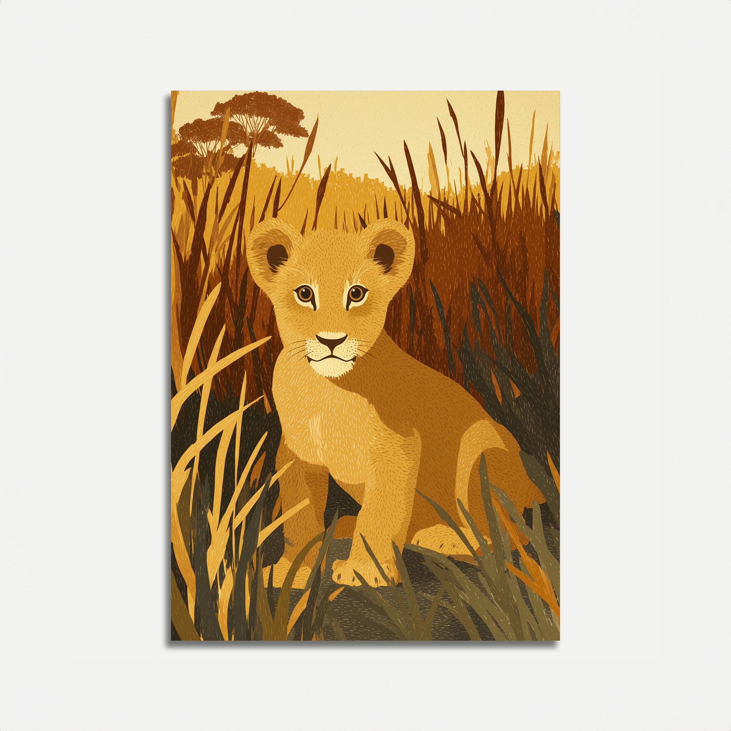 Young Lion Cub in Grassland Poster