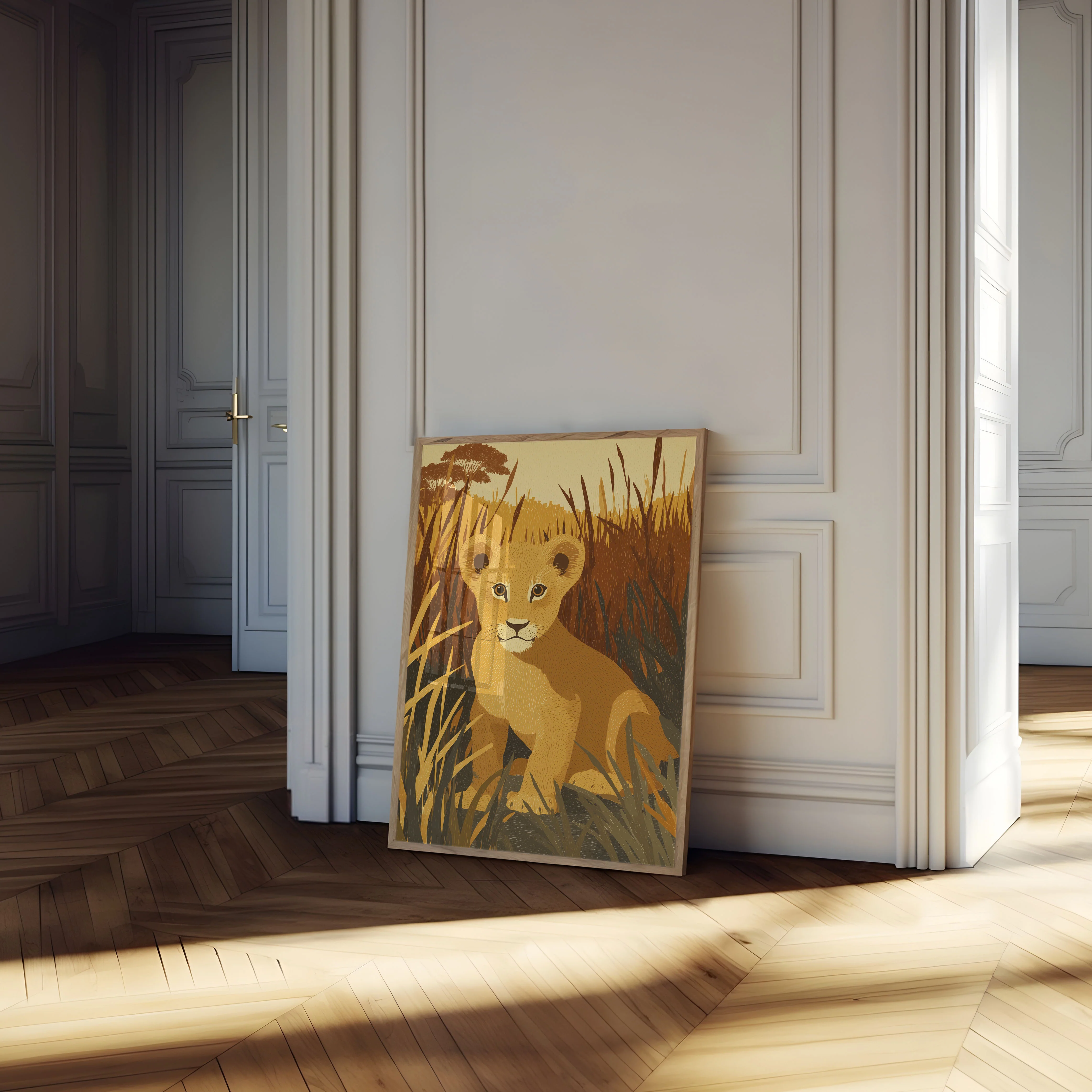 Young Lion Cub in Grassland Poster - Image 4