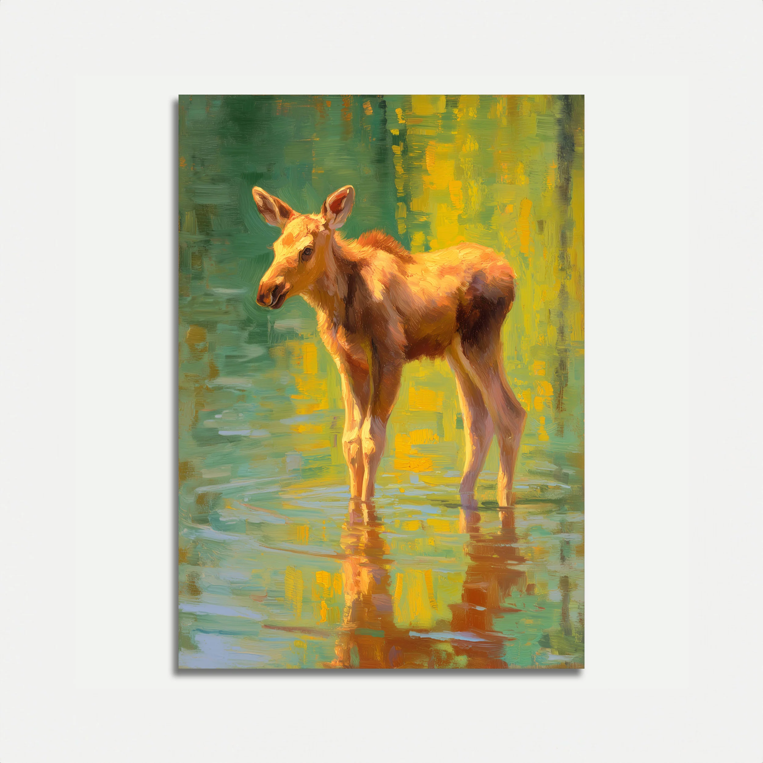 Young Moose in Water Poster
