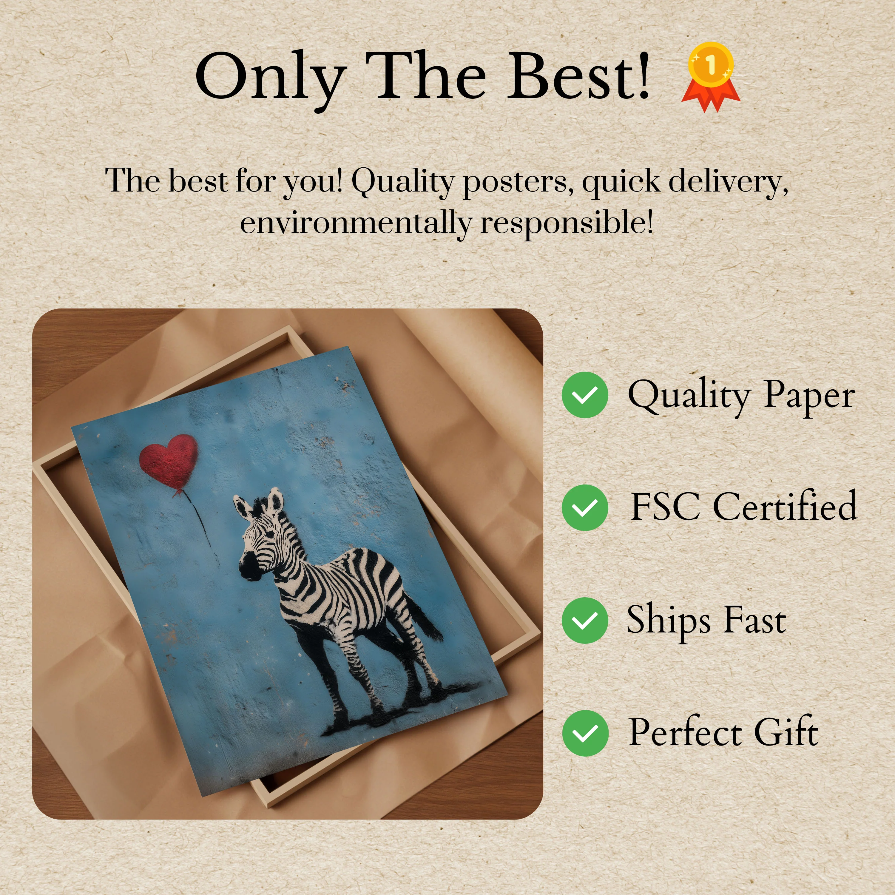 Zebra Love Heart Balloon Poster - Image 3