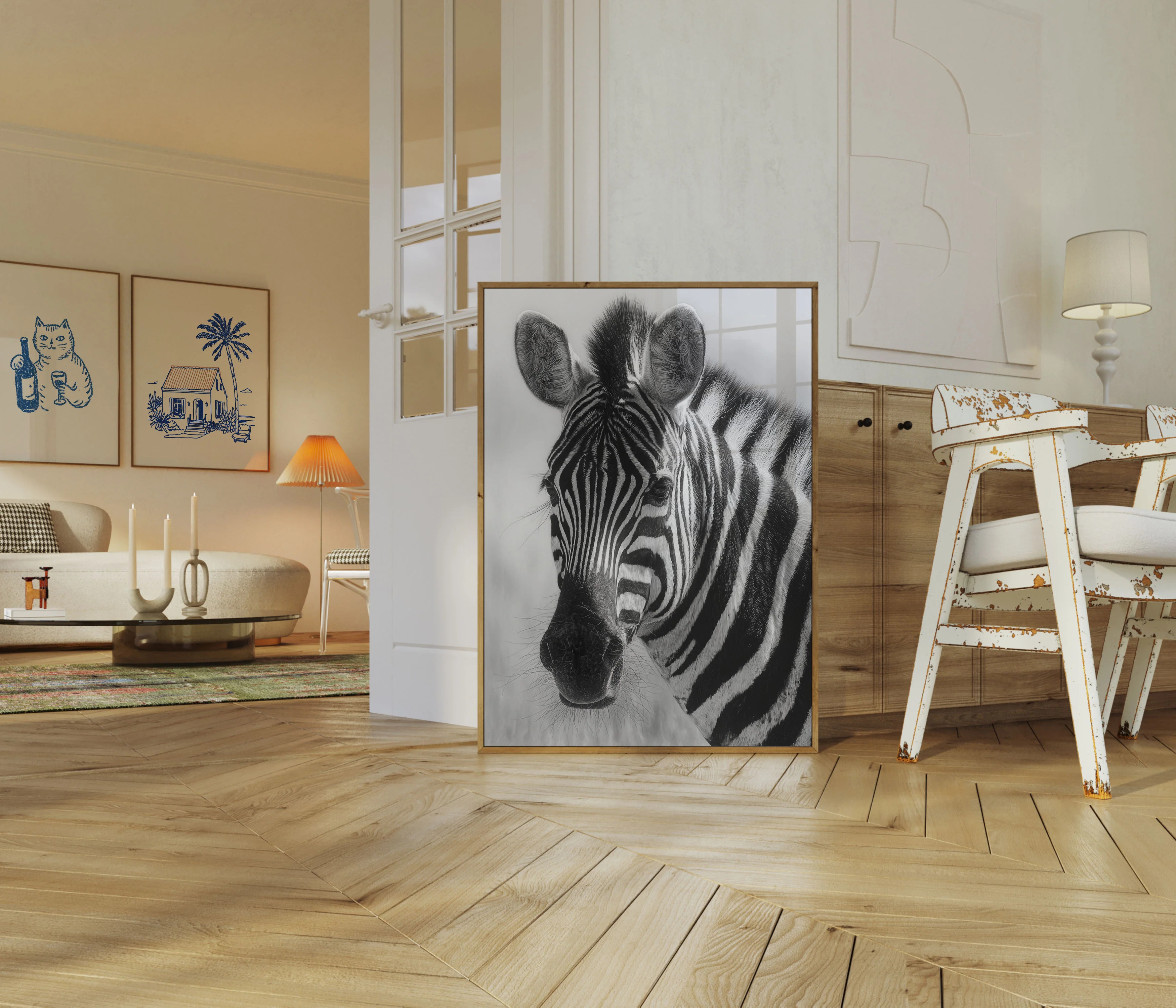Zebra Portrait Black and White Poster - Image 5