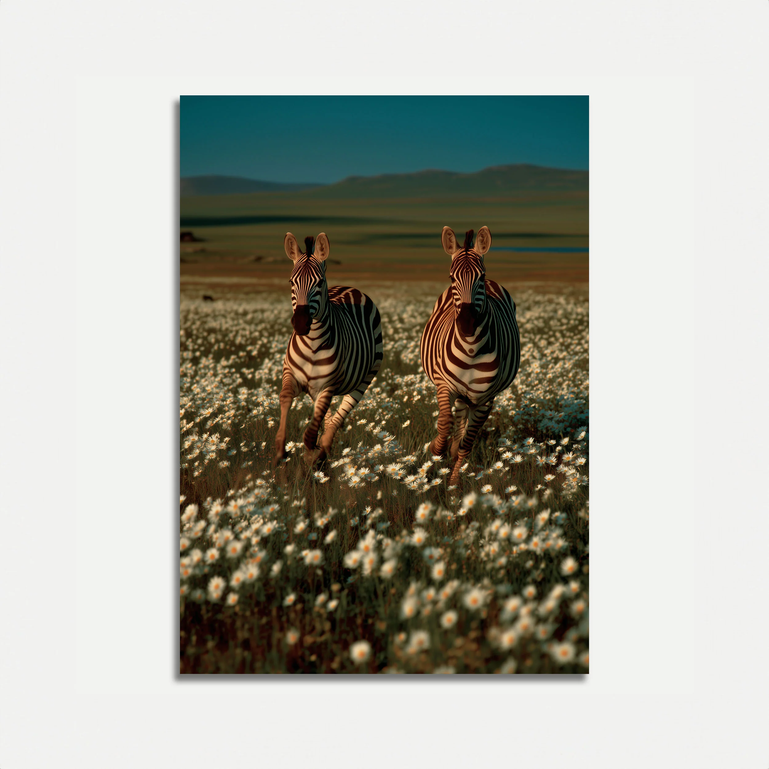 Zebras in Daisy Fields Poster