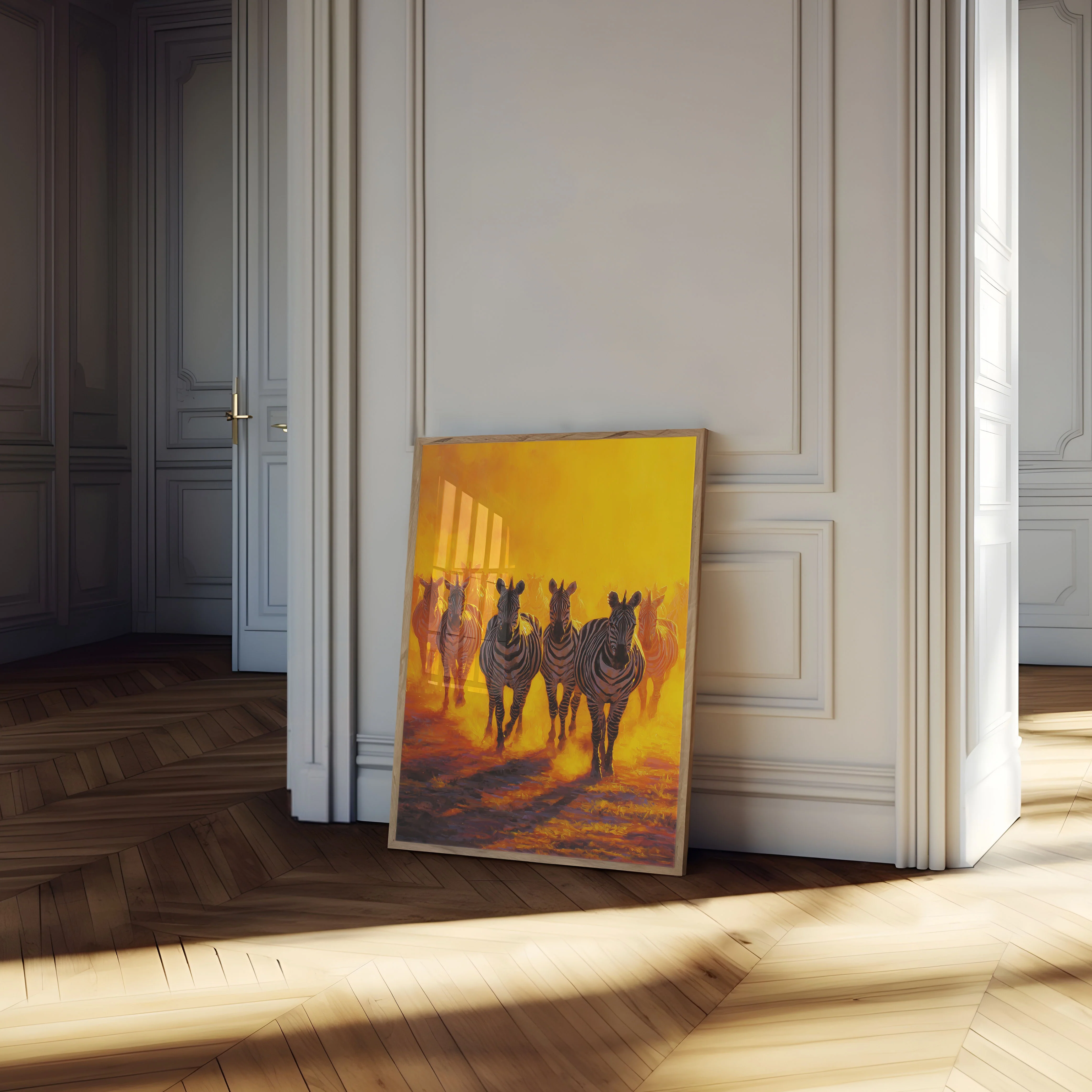 Zebras Running Through Golden Dust Poster - Image 4