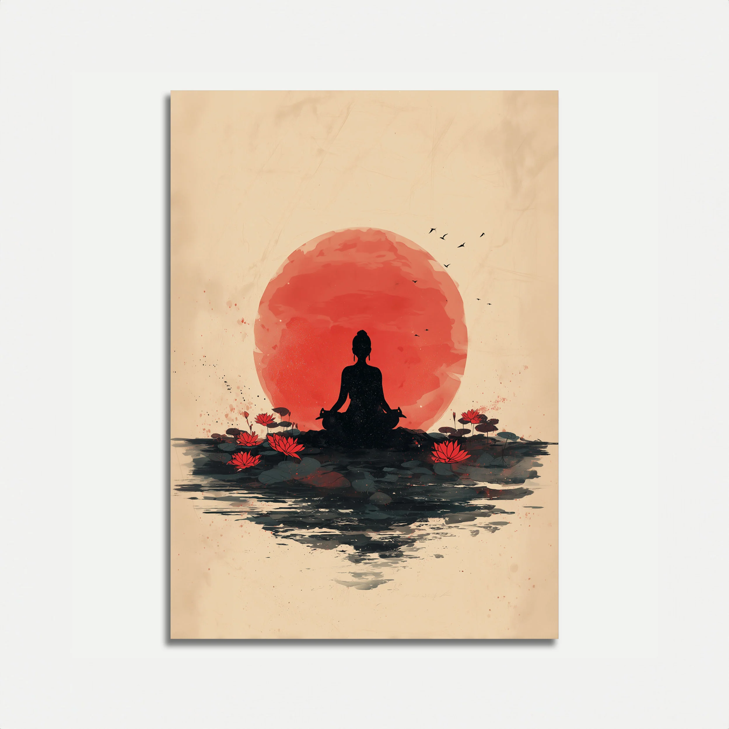 Zen Lotus Meditation Sunset Poster